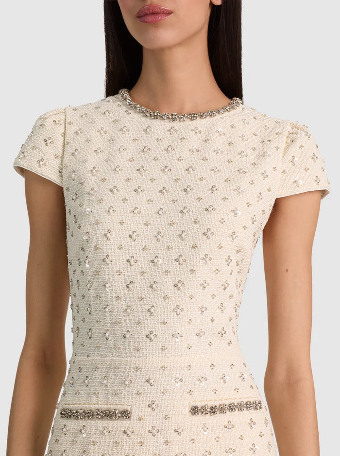 CADE EMBELL CAP SLV SHIFT MINI DRESS W PKTS-ALICE + OLIVIA