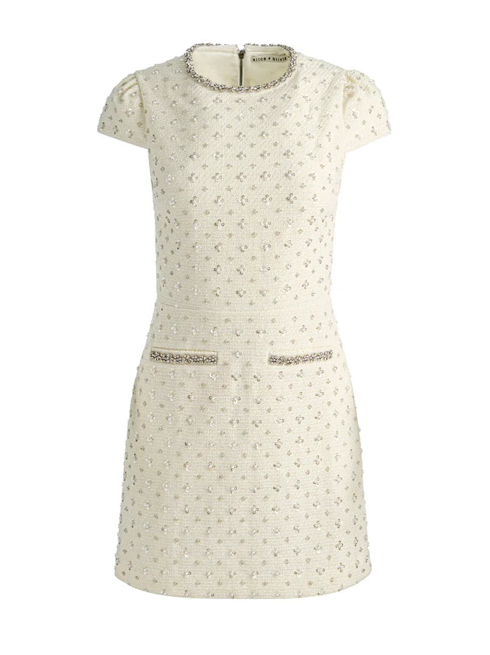 CADE EMBELL CAP SLV SHIFT MINI DRESS W PKTS-ALICE + OLIVIA
