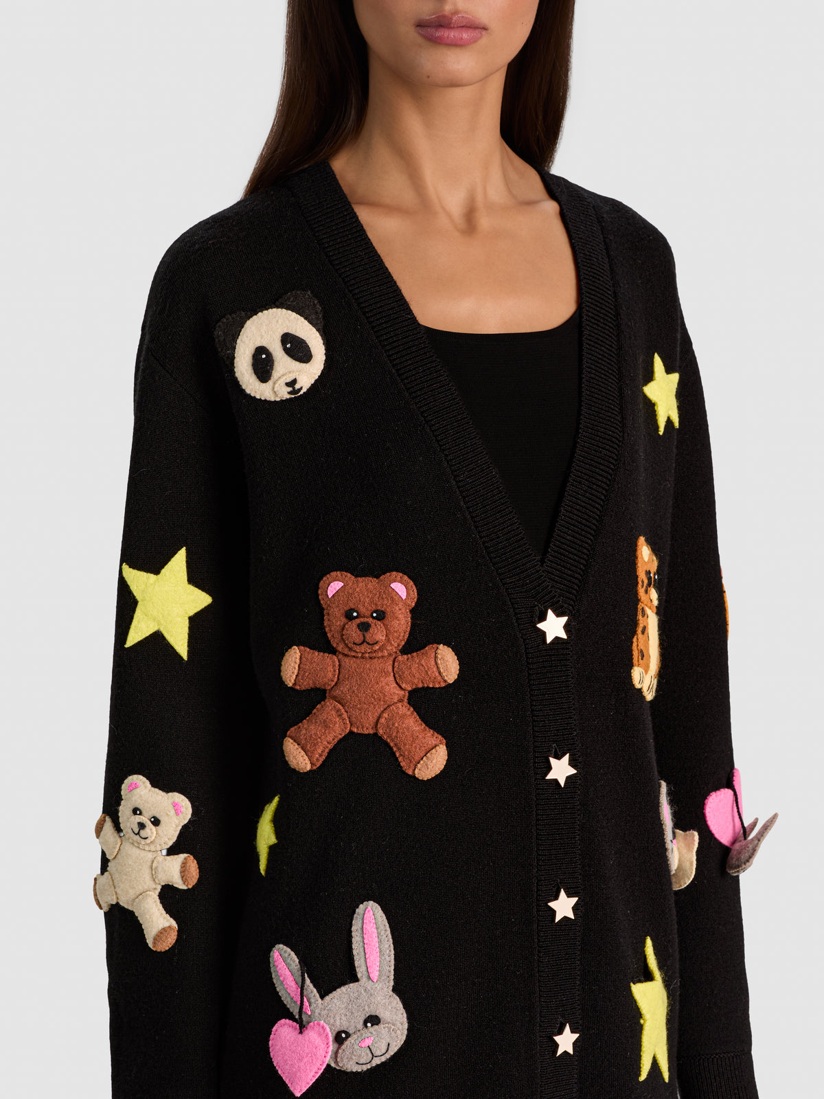 BRADFORD APPLIQUE CARDIGAN-BLACK MULTI-ALICE + OLIVIA