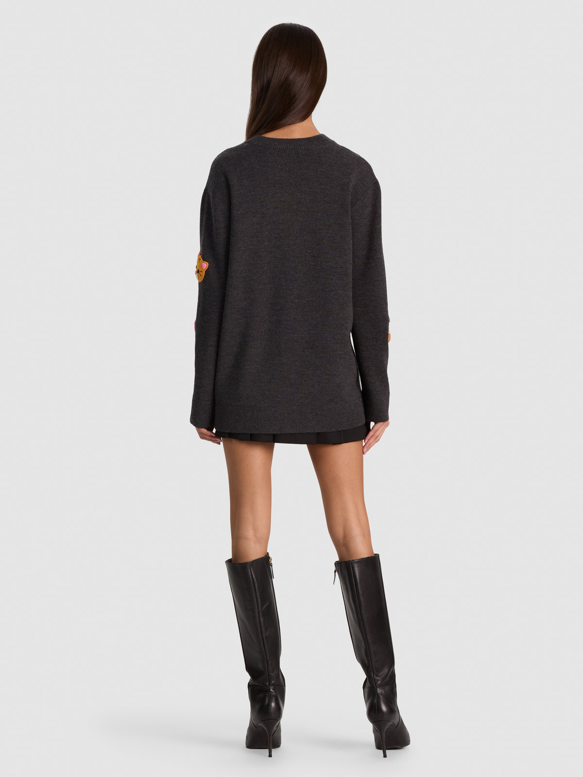 BRADFORD APPLIQUE CARDIGAN-CHARCOAL HEATHER GREY MULTI-ALICE + OLIVIA
