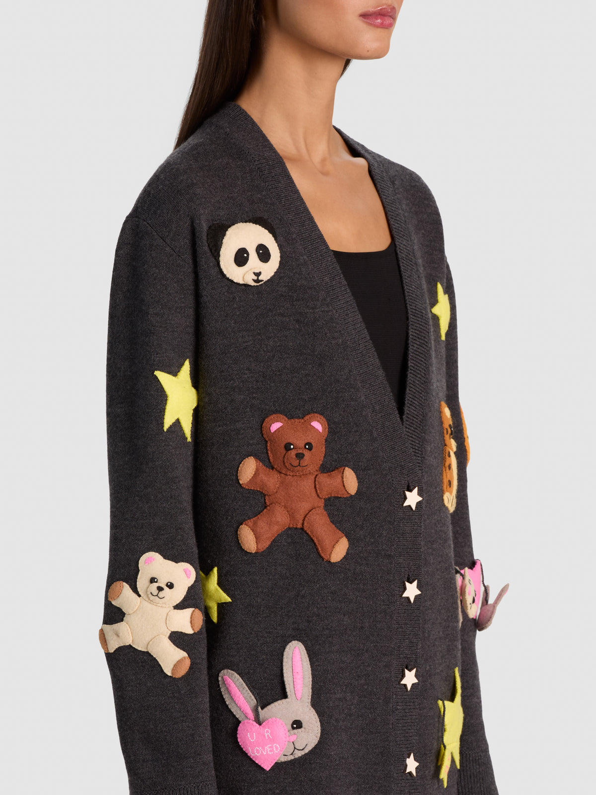 BRADFORD APPLIQUE CARDIGAN-CHARCOAL HEATHER GREY MULTI-ALICE + OLIVIA