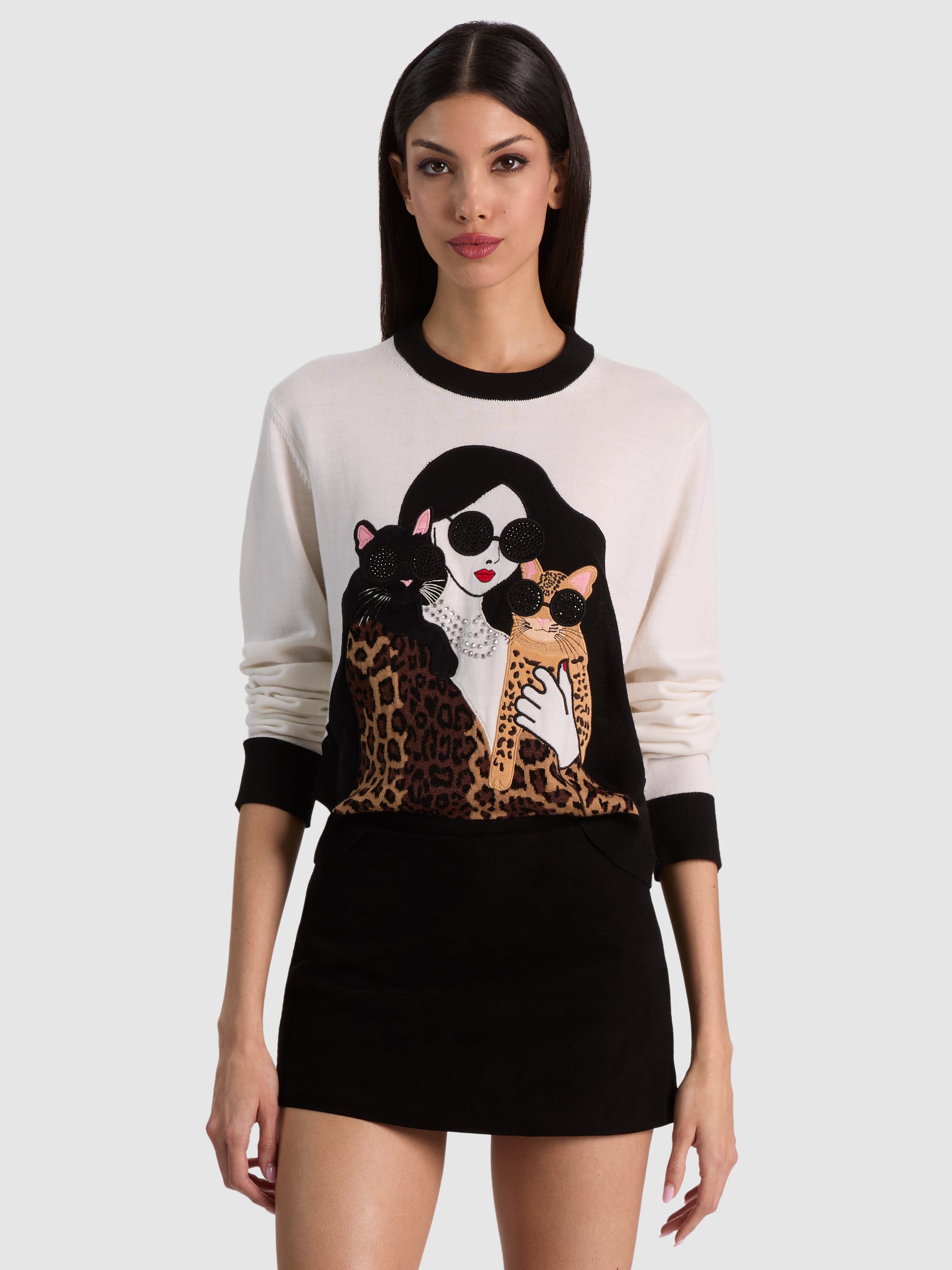 GLEESON STACEFACE LEOPARD PULLOVER-ALICE + OLIVIA