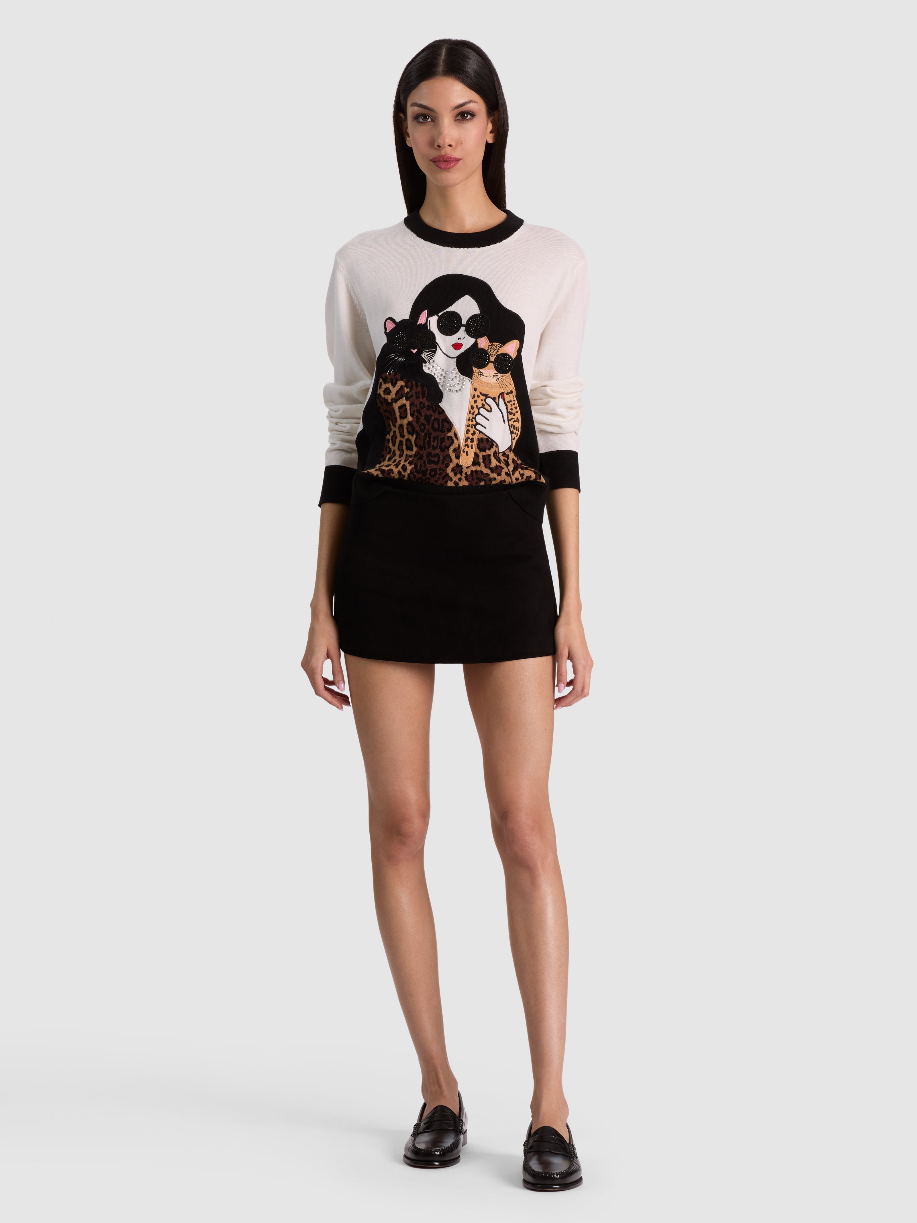 GLEESON STACEFACE LEOPARD PULLOVER-ALICE + OLIVIA