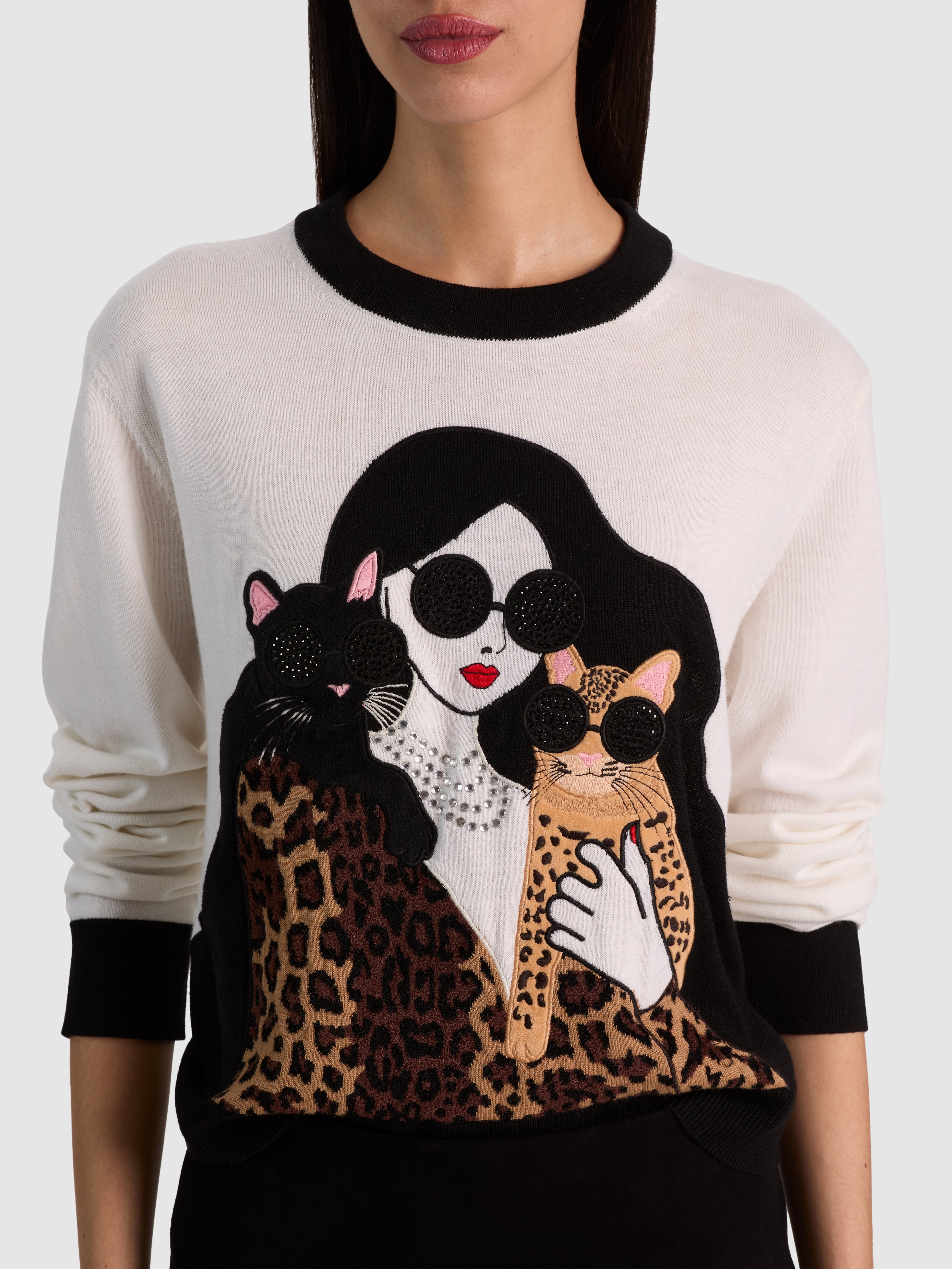 GLEESON STACEFACE LEOPARD PULLOVER-ALICE + OLIVIA