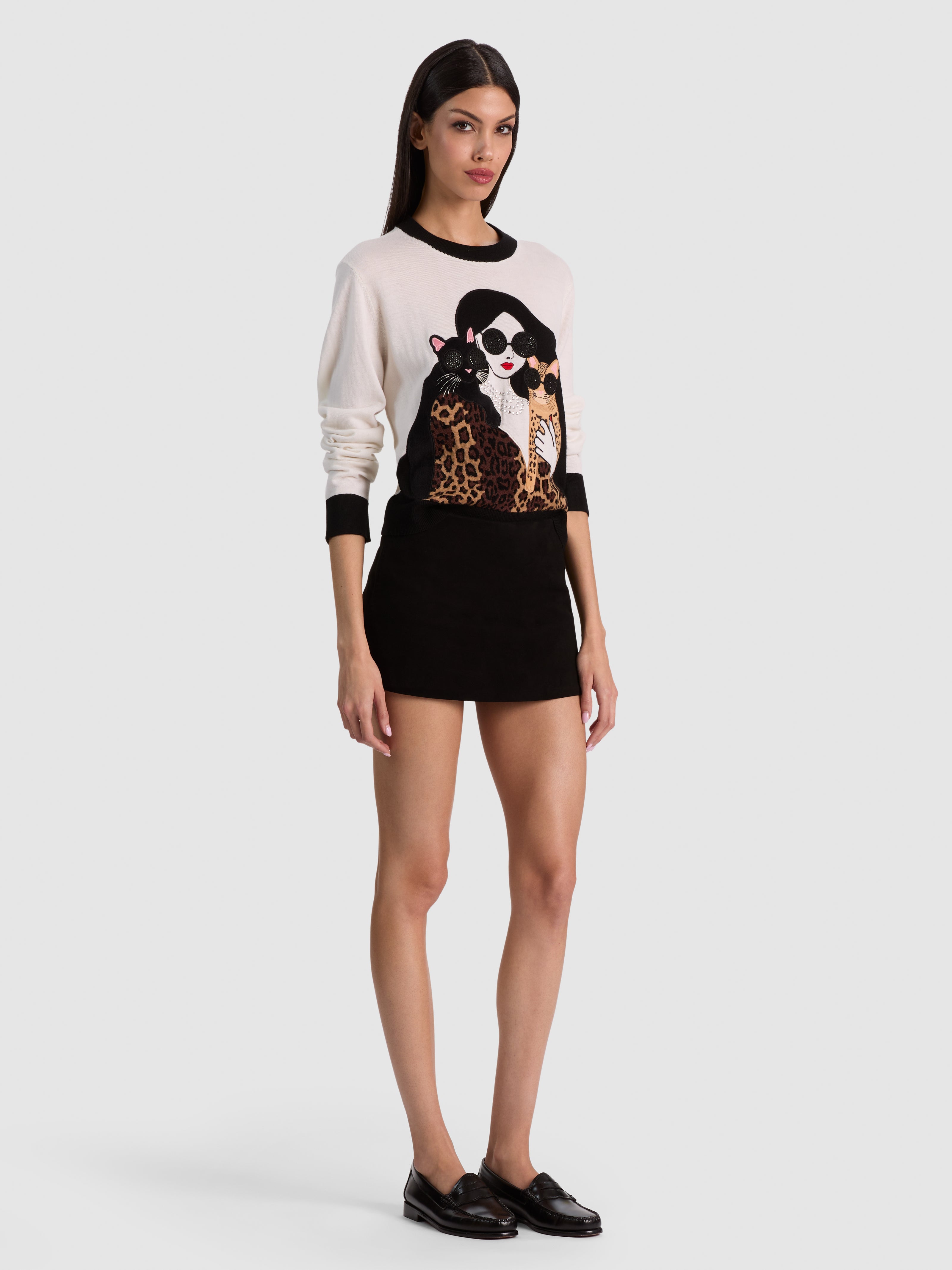 GLEESON STACEFACE LEOPARD PULLOVER-ALICE + OLIVIA