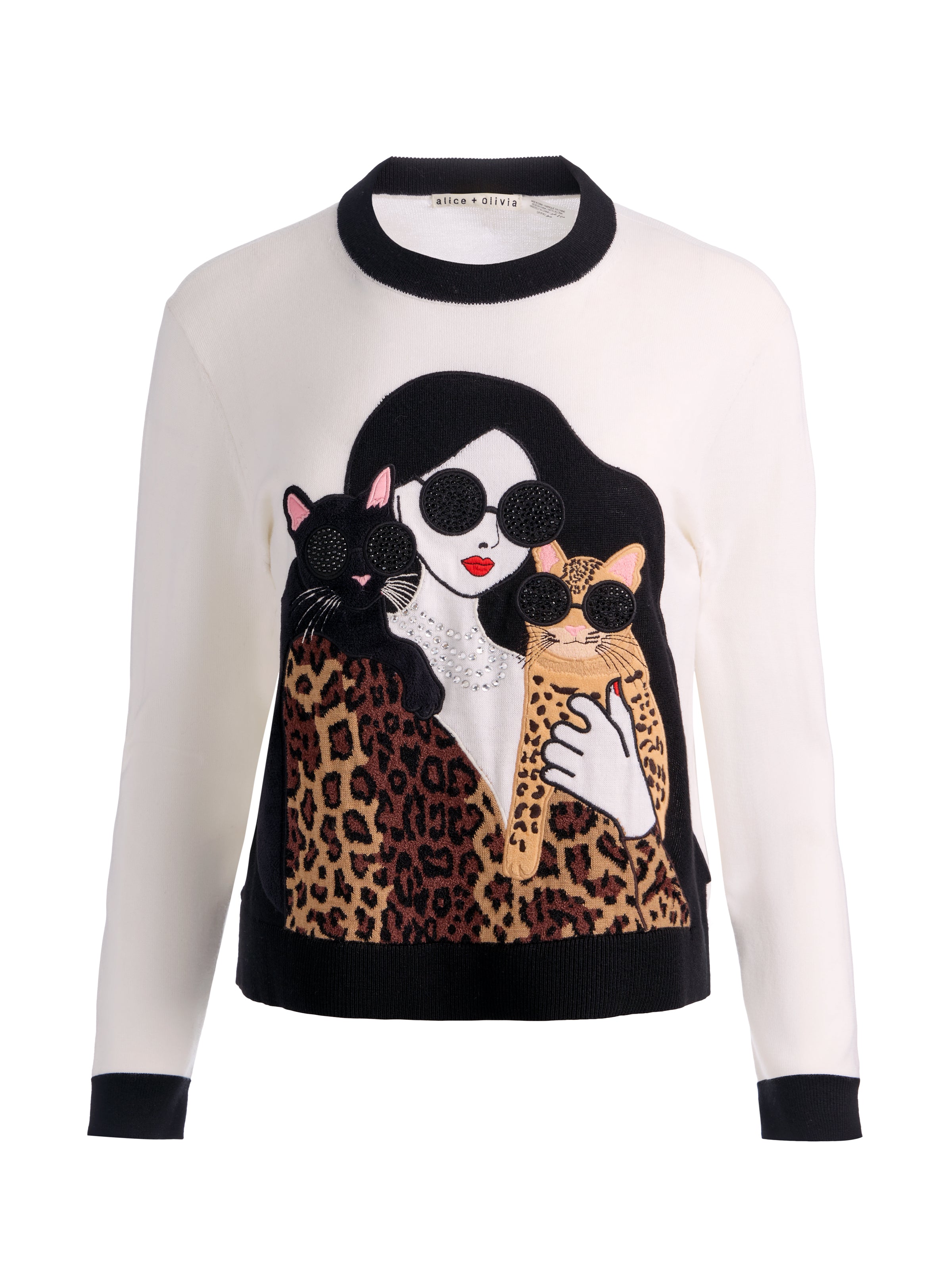 GLEESON STACEFACE LEOPARD PULLOVER-ALICE + OLIVIA