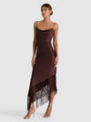 HARMONY DRAPEY SLIP ASYMM MIDI DRESS W FRINGE-ALICE + OLIVIA