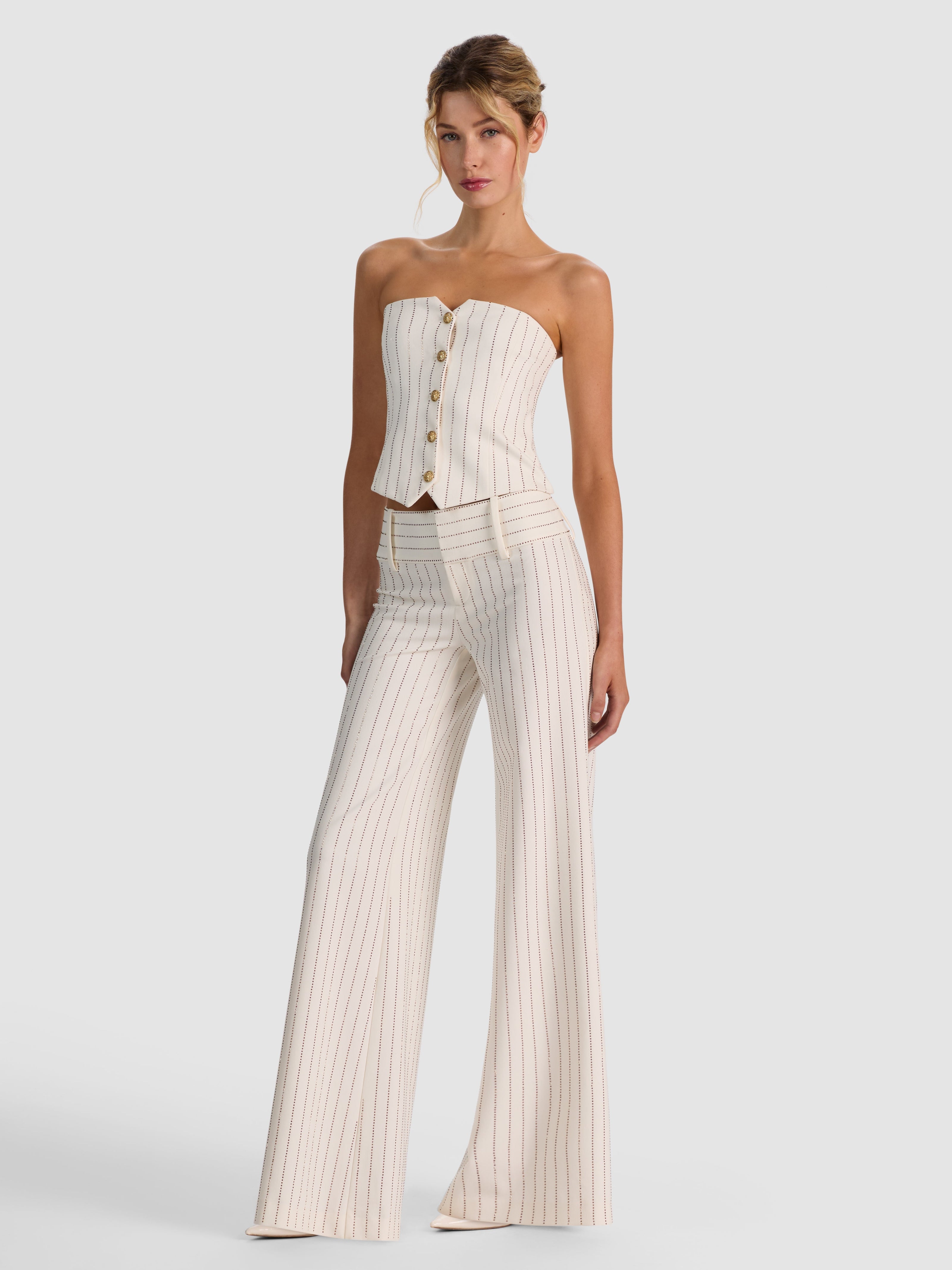 OLIVIA LR EMBELL WIDE LEG FLARE PANT - OFF WHITE/GOLD