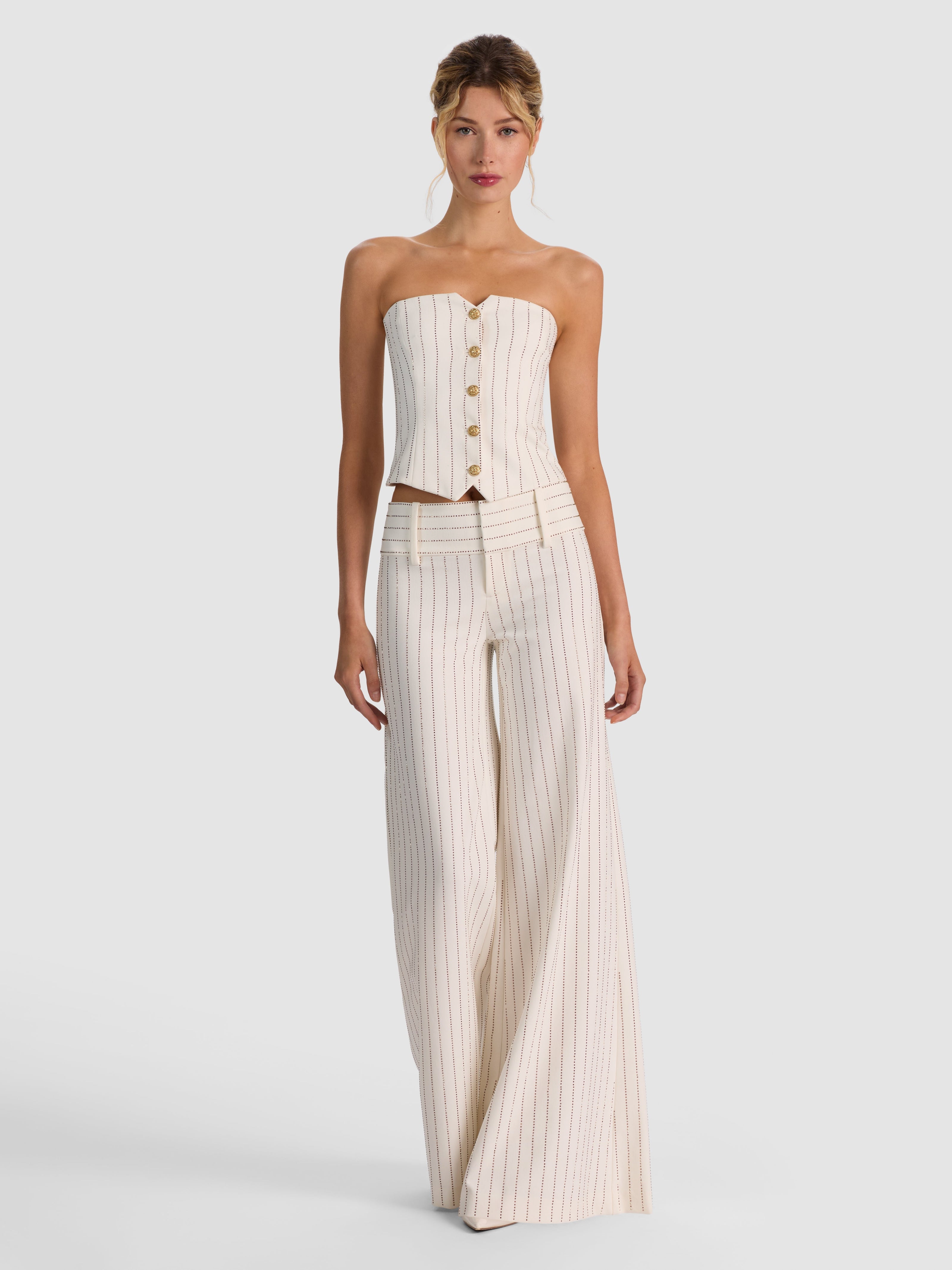 OLIVIA LR EMBELL WIDE LEG FLARE PANT - OFF WHITE/GOLD