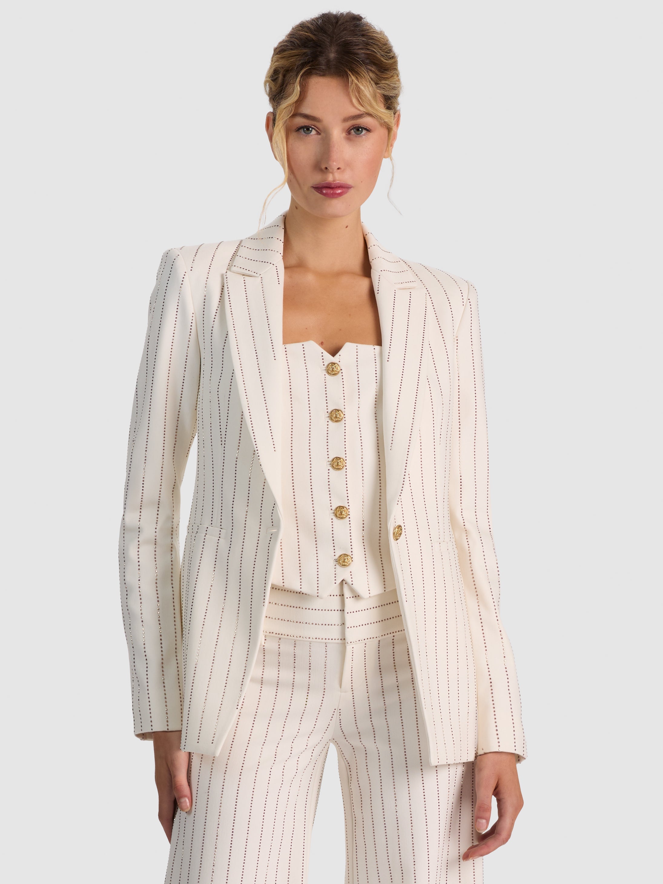 BREANN EMBELL CUTAWAY BLAZER - OFF WHITE/GOLD