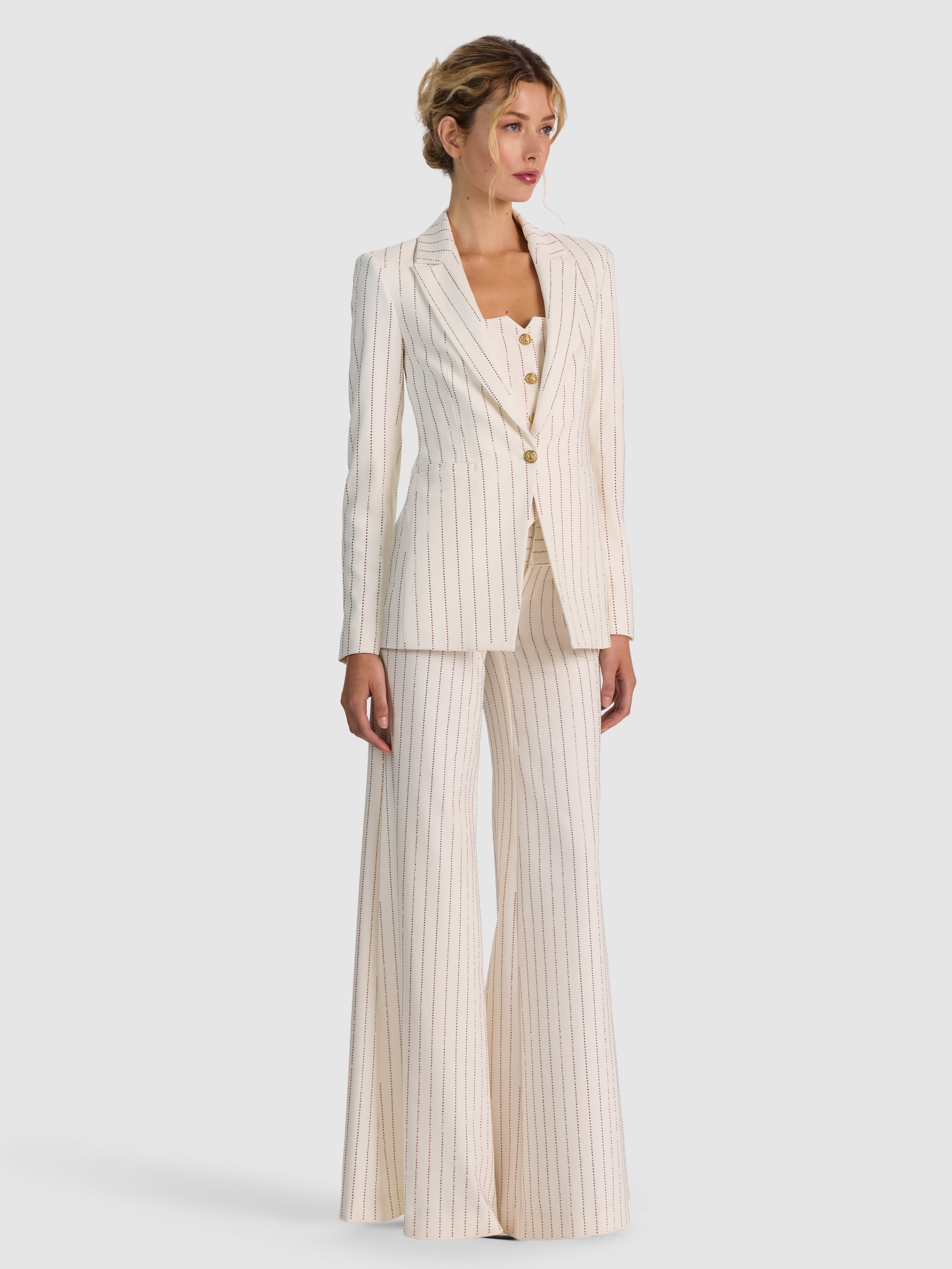BREANN EMBELL CUTAWAY BLAZER - OFF WHITE/GOLD