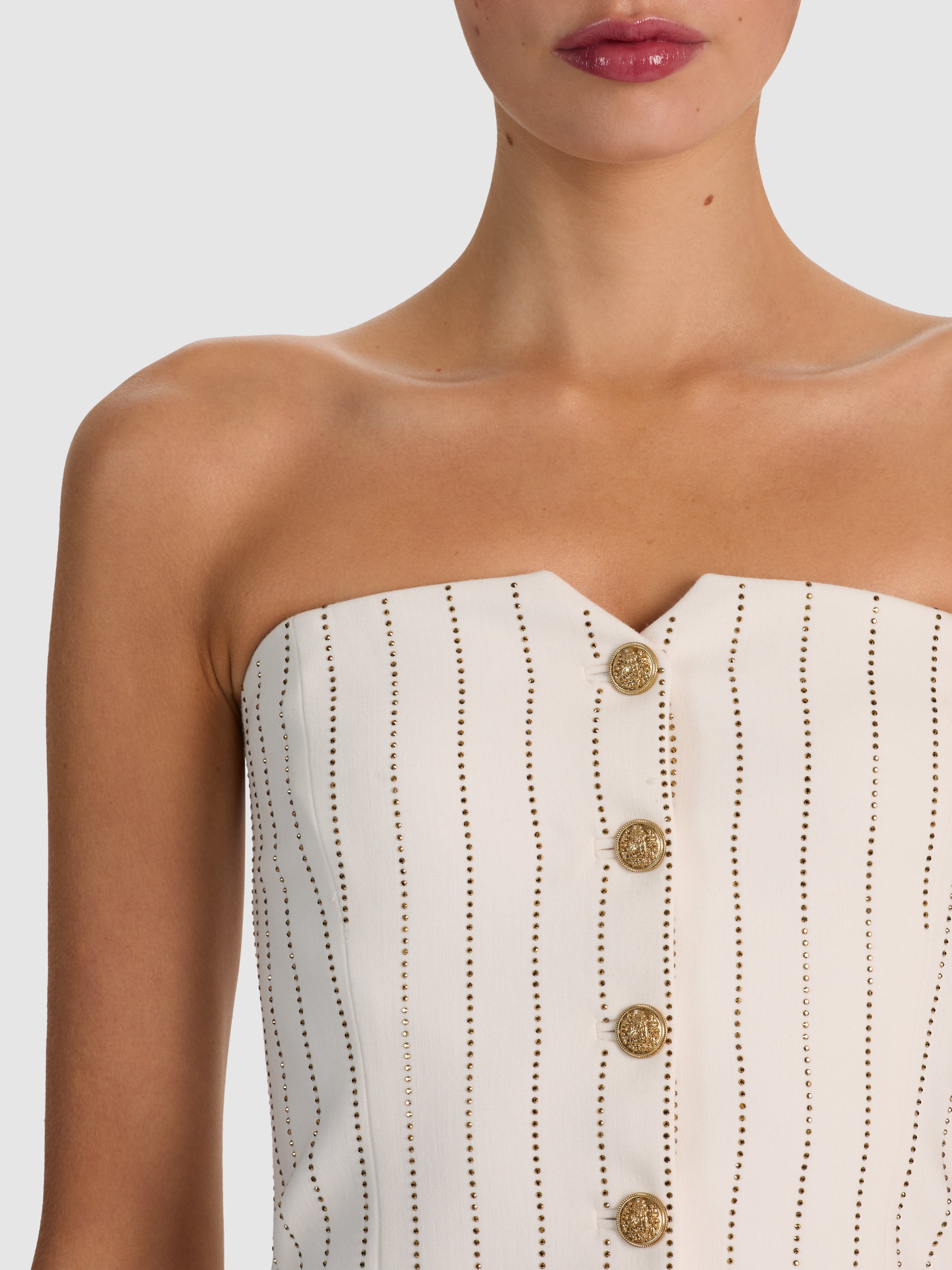 KELCEY EMBELL STRAPLESS BTN DWN VEST TOP-ALICE + OLIVIA