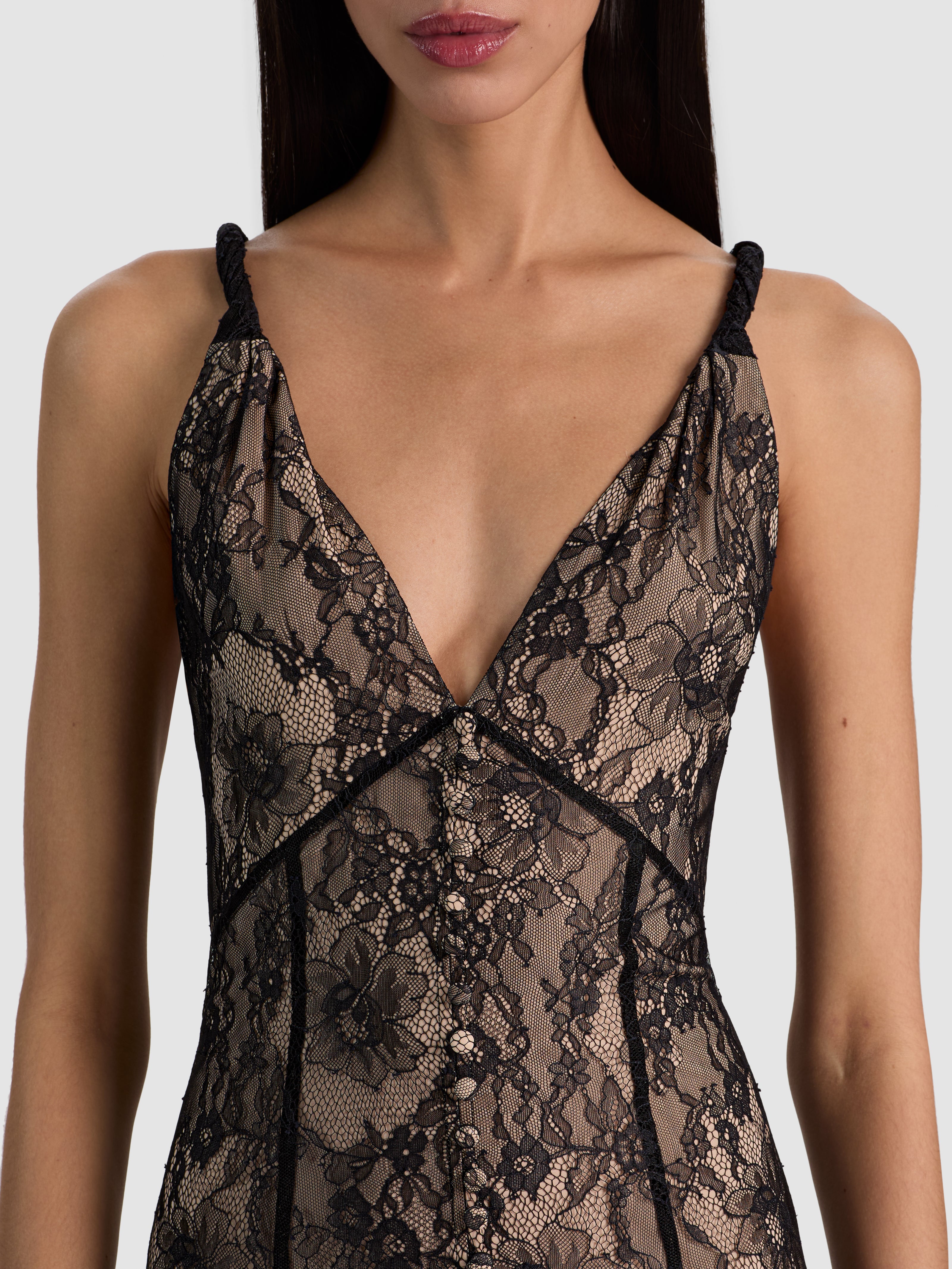 ALANA TWIST STRAP LACE GODET MAXI DRESS-ALICE + OLIVIA
