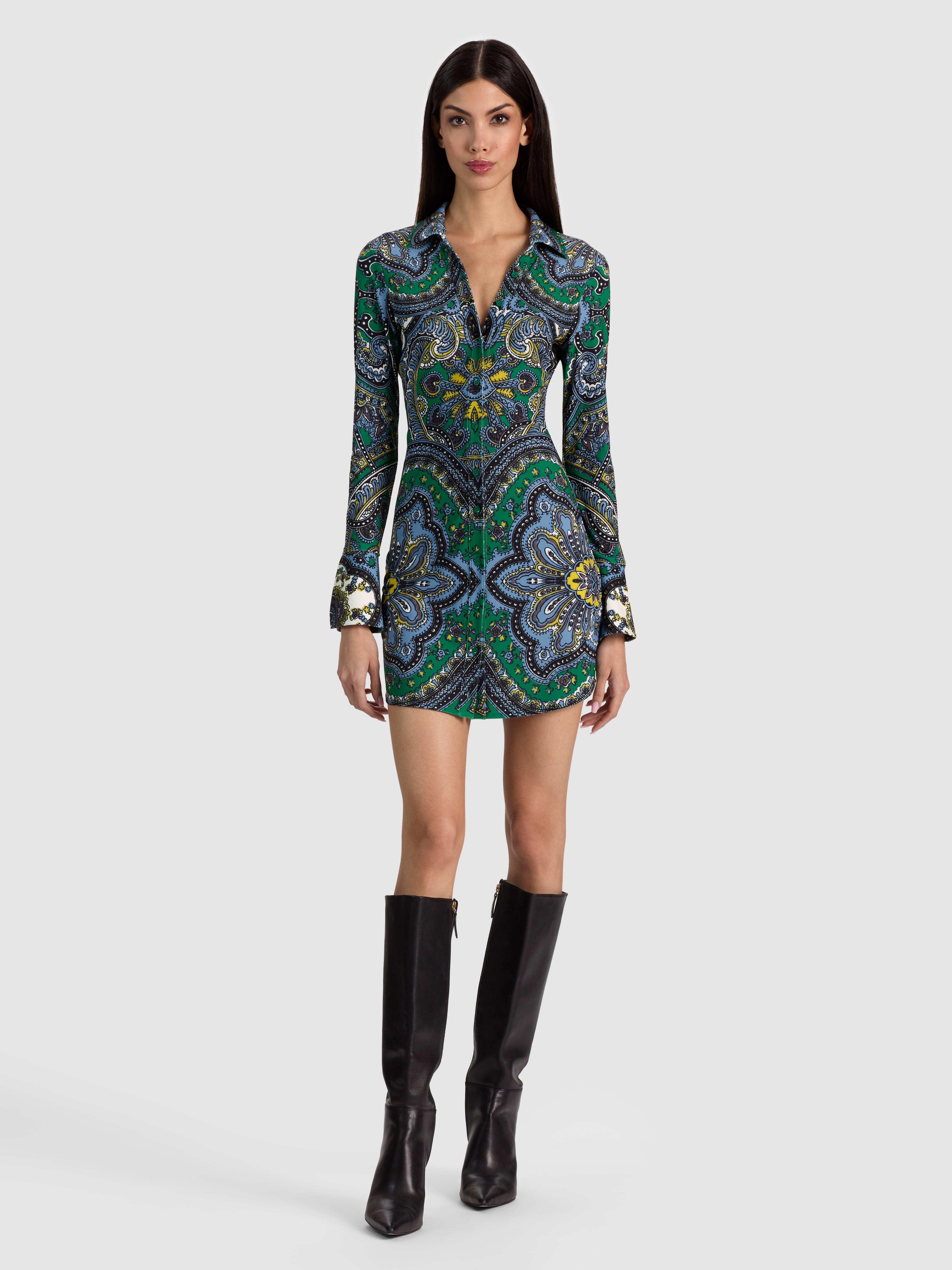FREYA FITTED NIPPED WAIST BTN DWN MINI DRESS-ALICE + OLIVIA