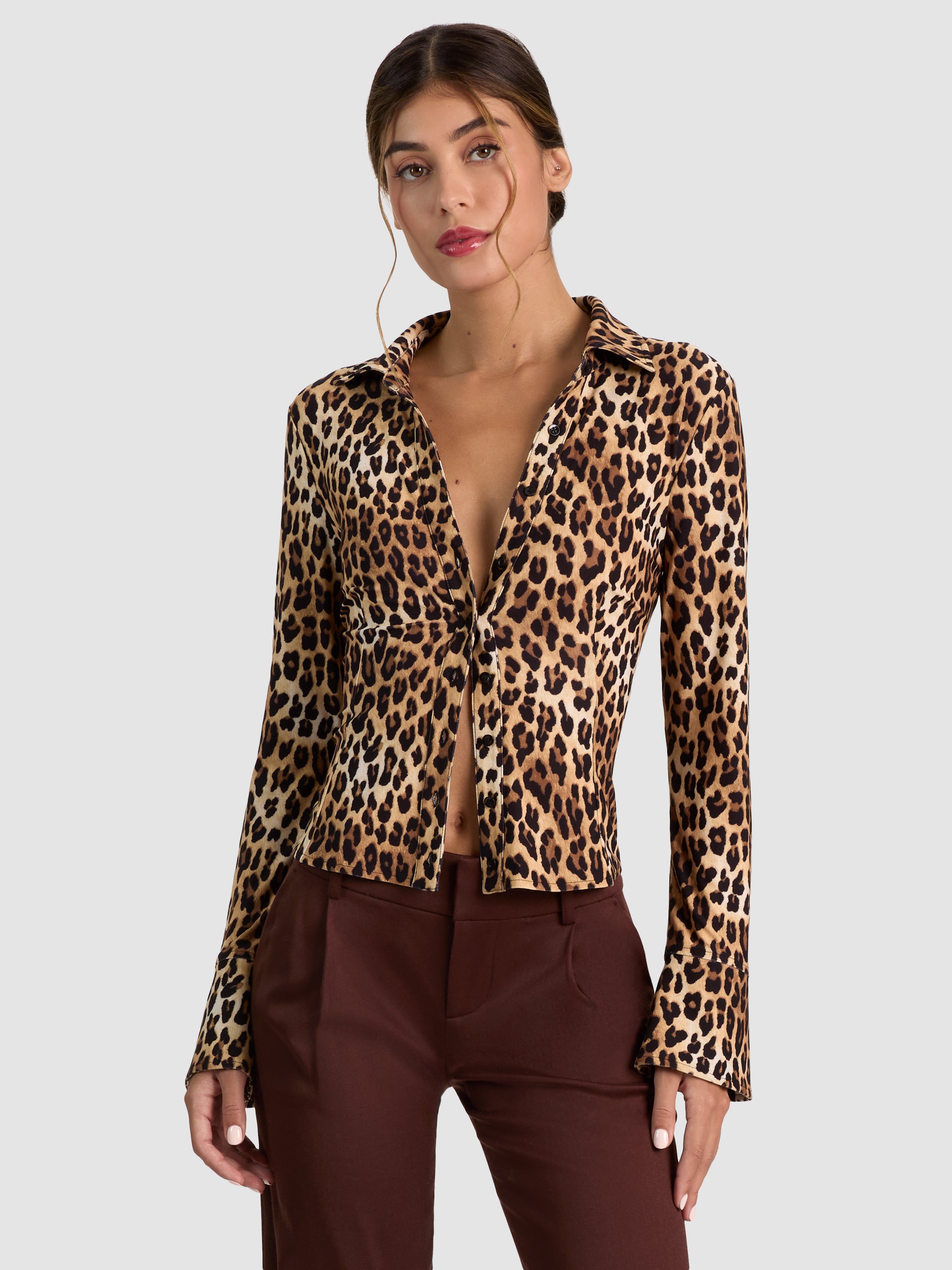 FREYA FITTED NIPPED WAIST BTN DWN TOP-SPOTTED LEOPARD-ALICE + OLIVIA