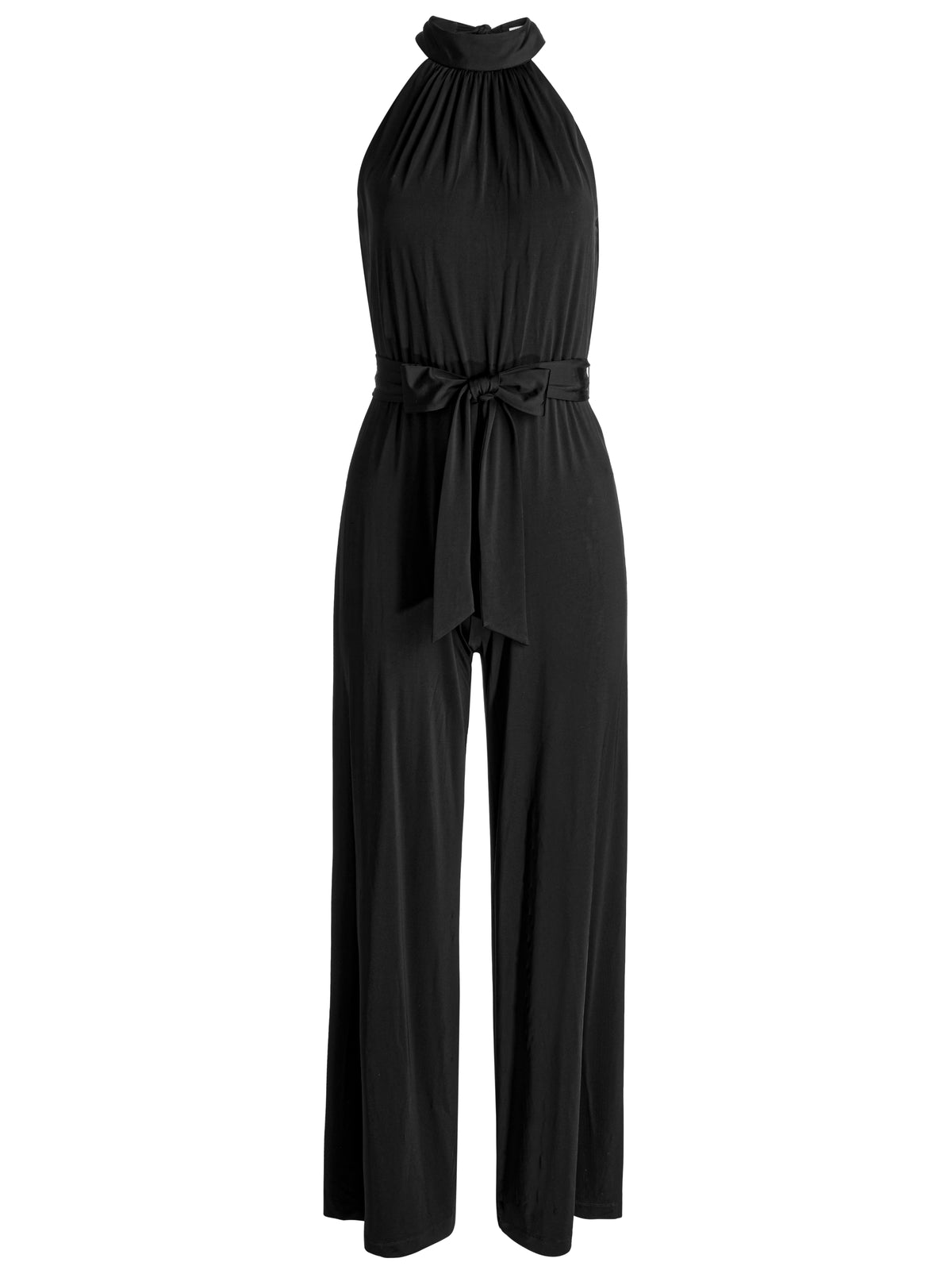 THELMA WIDE LEG JUMPSUIT W TIE BELT - BLACK