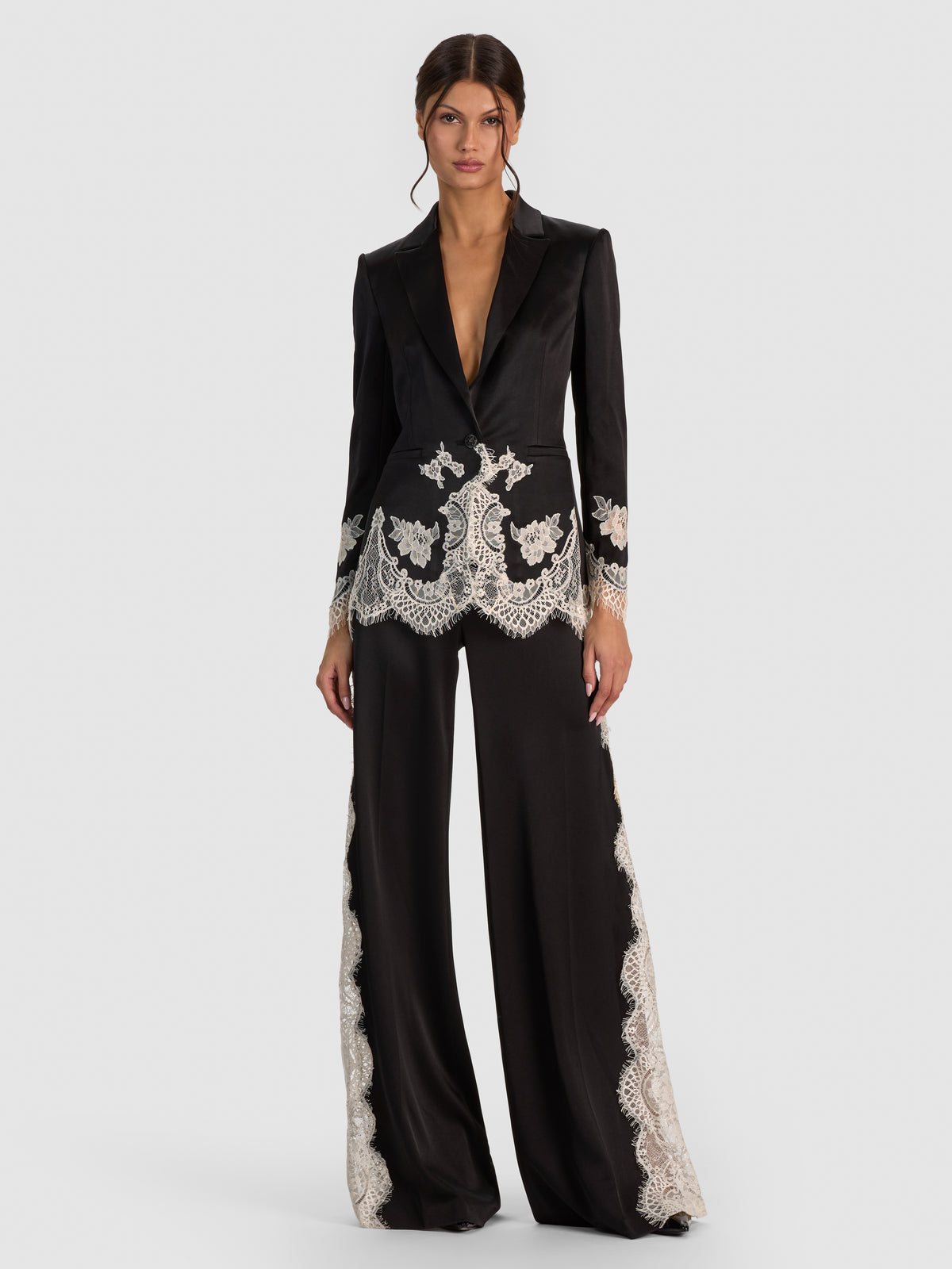 BREANN CUTAWAY LACE LONG FITTED BLAZER-ALICE + OLIVIA