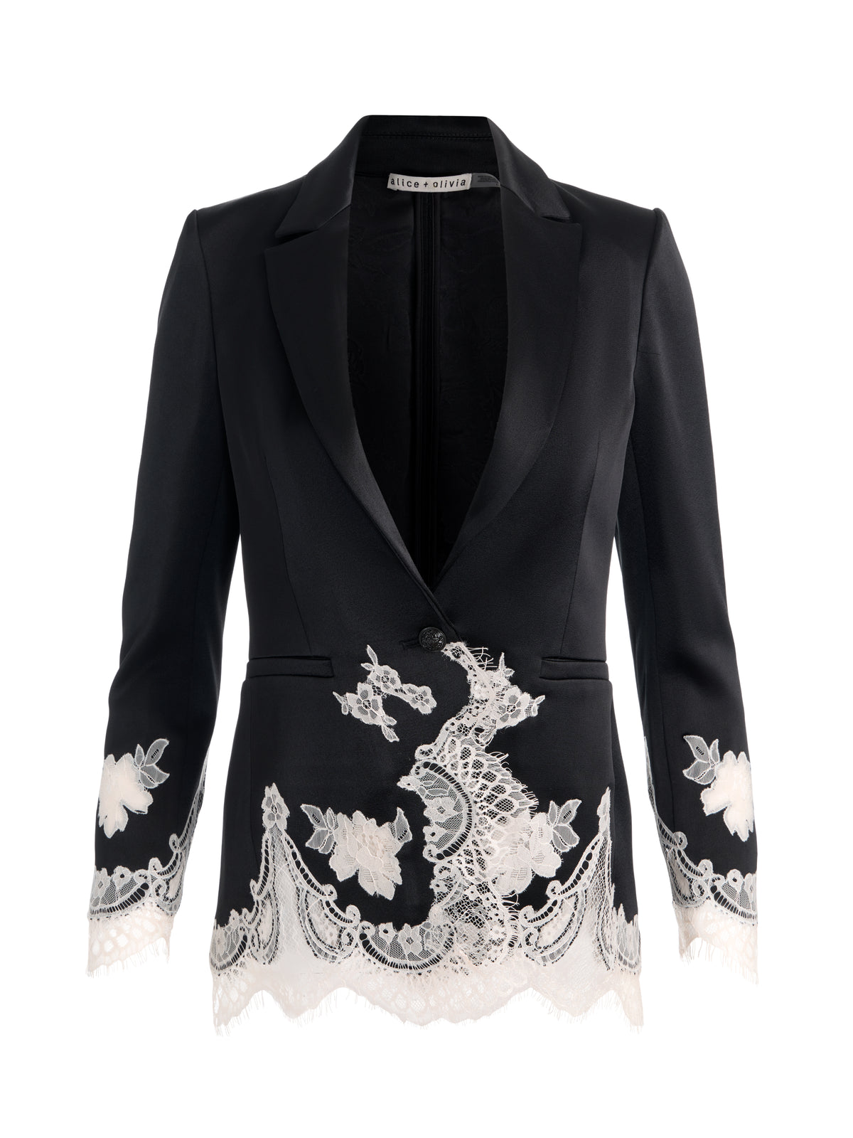 BREANN CUTAWAY LACE LONG FITTED BLAZER - BLACK/CHINO