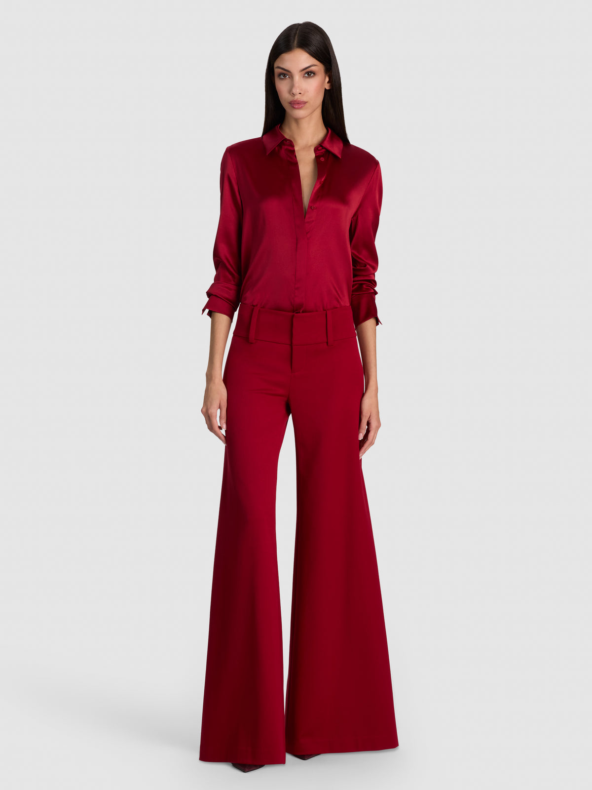 OLIVIA WIDE LEG PANT - GARNET (Asian fit)