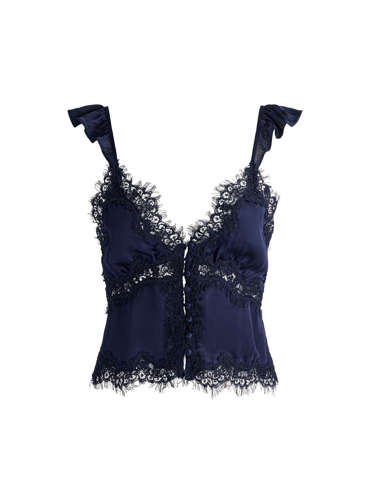 RAFAELLA LACE TRIM TOP W RUFFLE SLEEVE - MIDNIGHT BLUE