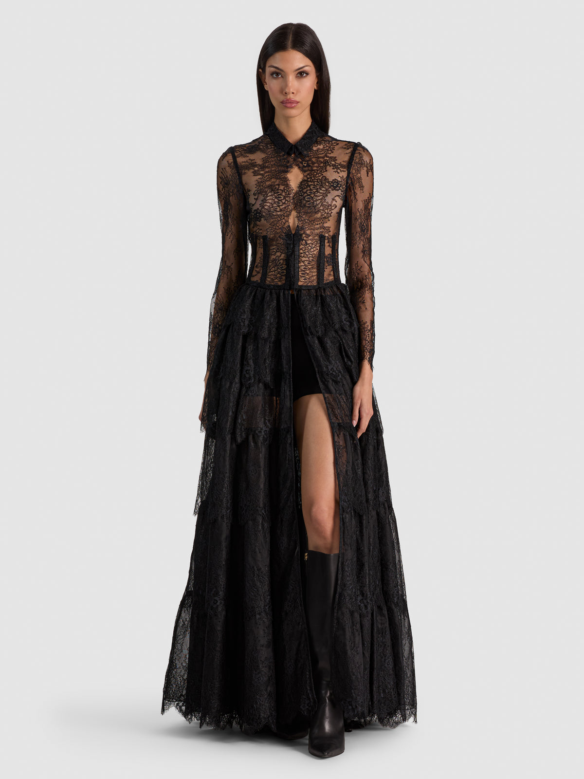 XAVIER TIERED LACE MAXI COAT-ALICE + OLIVIA