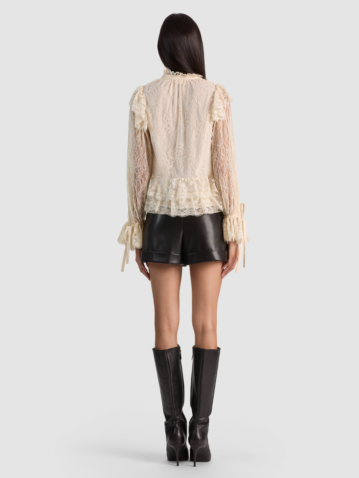 WILHELMINA LACE RUFFLE TOP-ALICE + OLIVIA