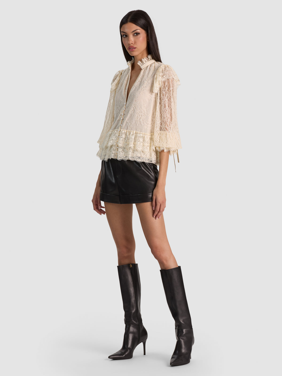 WILHELMINA LACE RUFFLE TOP - CHINO