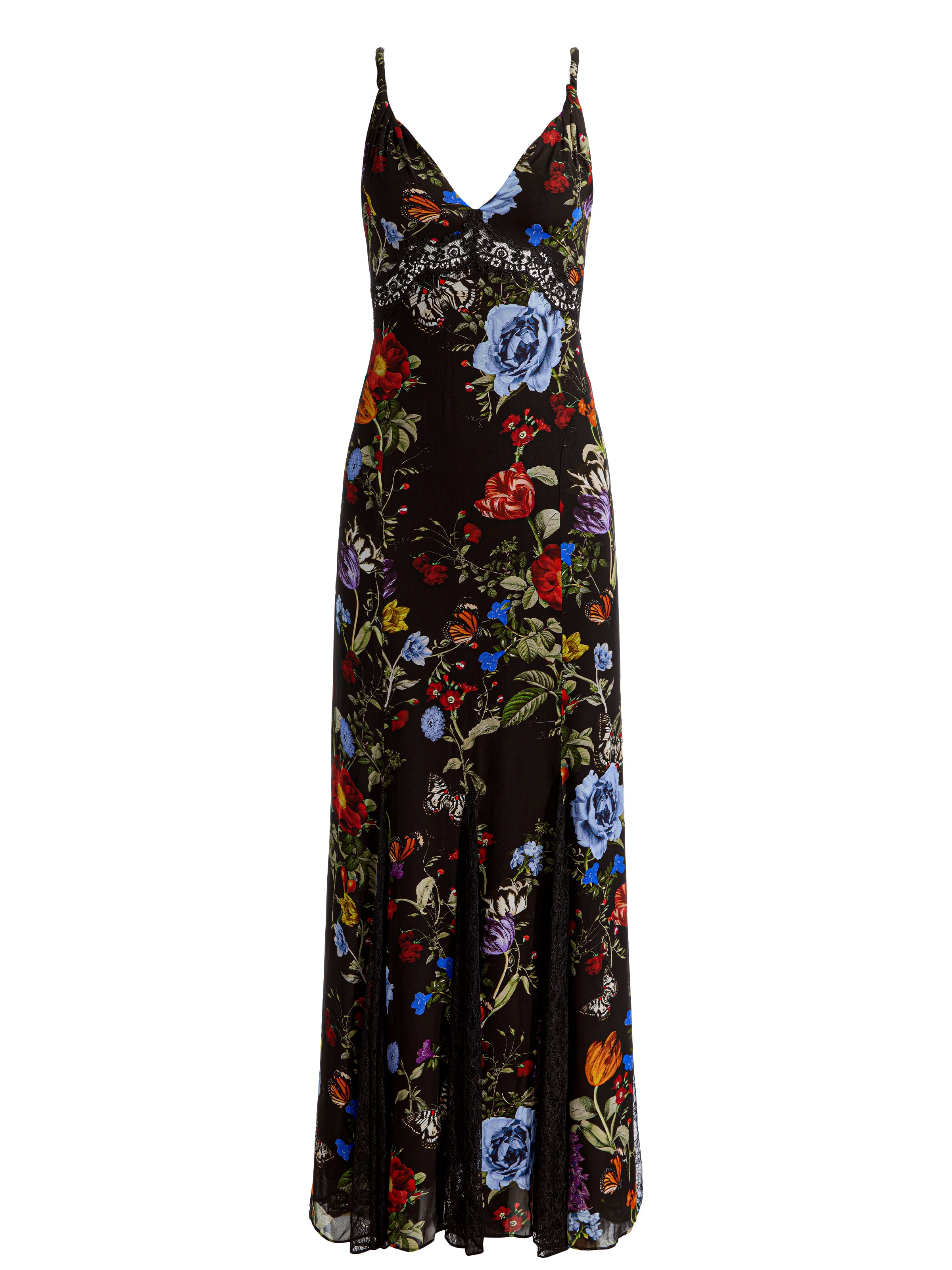 NISA CUTAWAY LACE TWIST STRAP TIE BK GODET MAXI DRESS-ALICE + OLIVIA