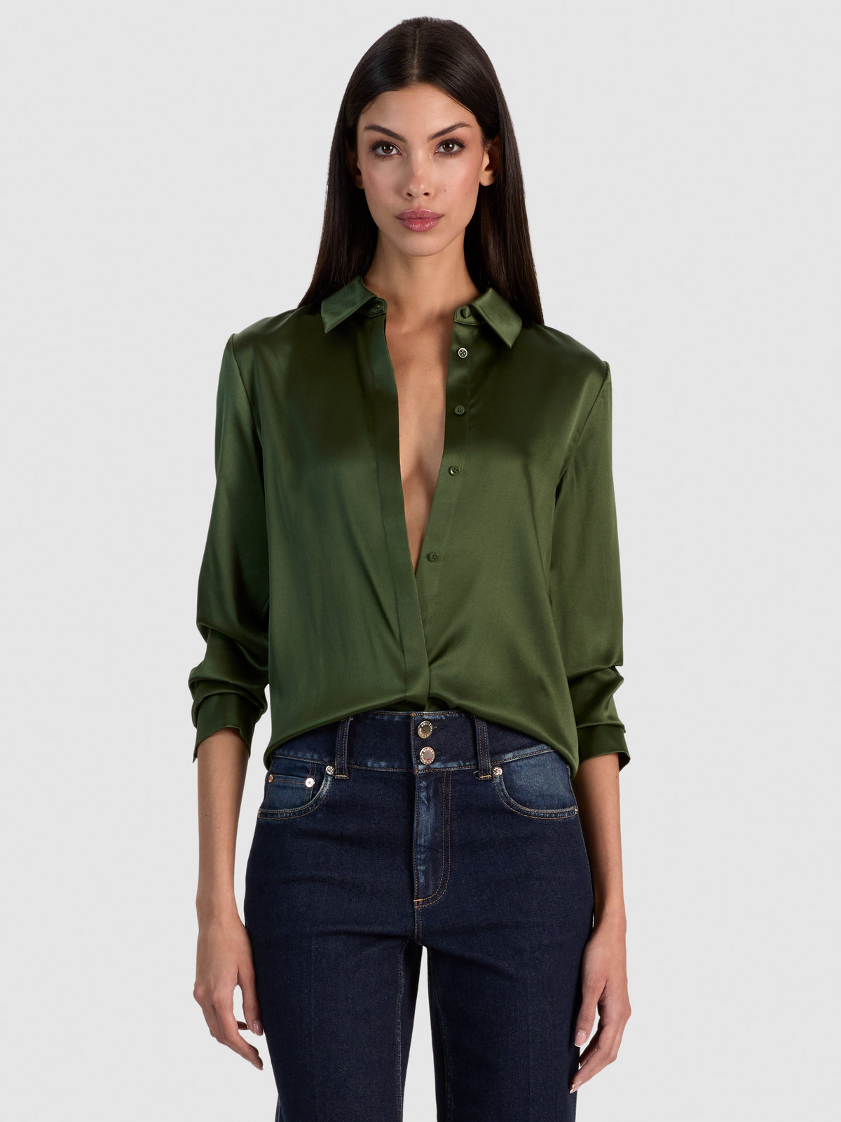 BRADY SLIM BUTTON DOWN - DARK FERN