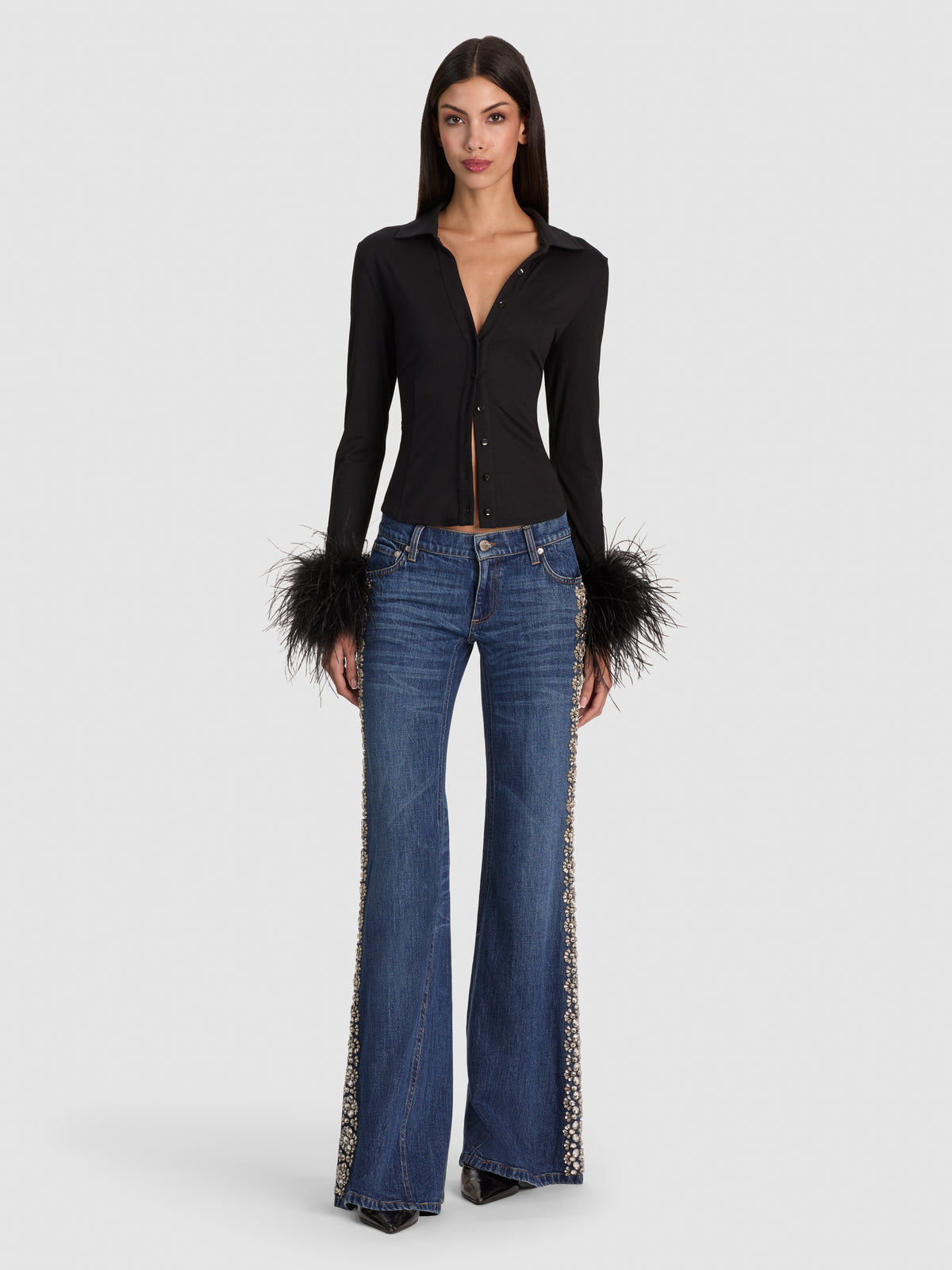 FREYA FEATHER BUTTON DOWN TOP-ALICE + OLIVIA