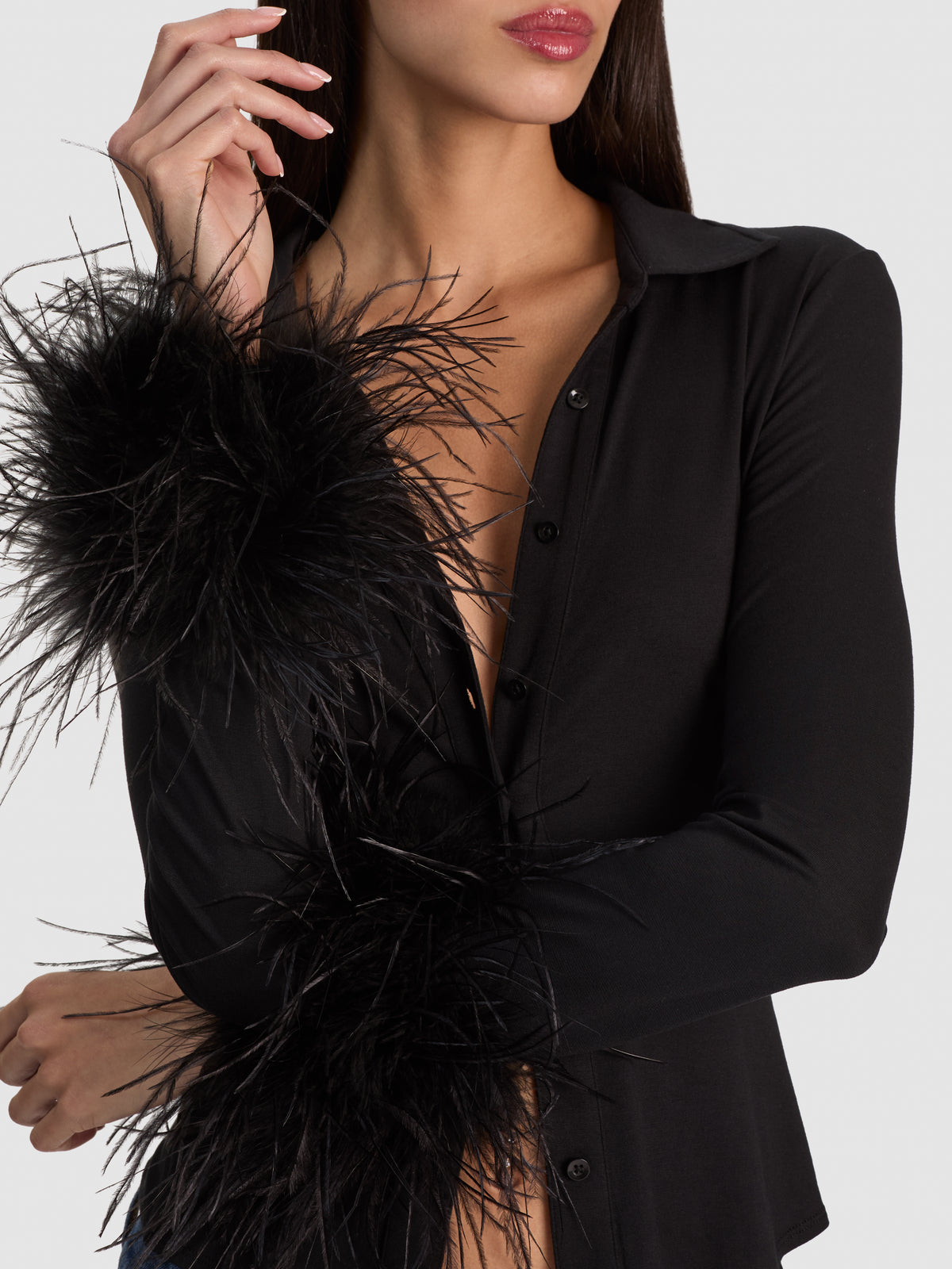 FREYA FEATHER BUTTON DOWN TOP-ALICE + OLIVIA