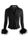 FREYA FEATHER BUTTON DOWN TOP-ALICE + OLIVIA