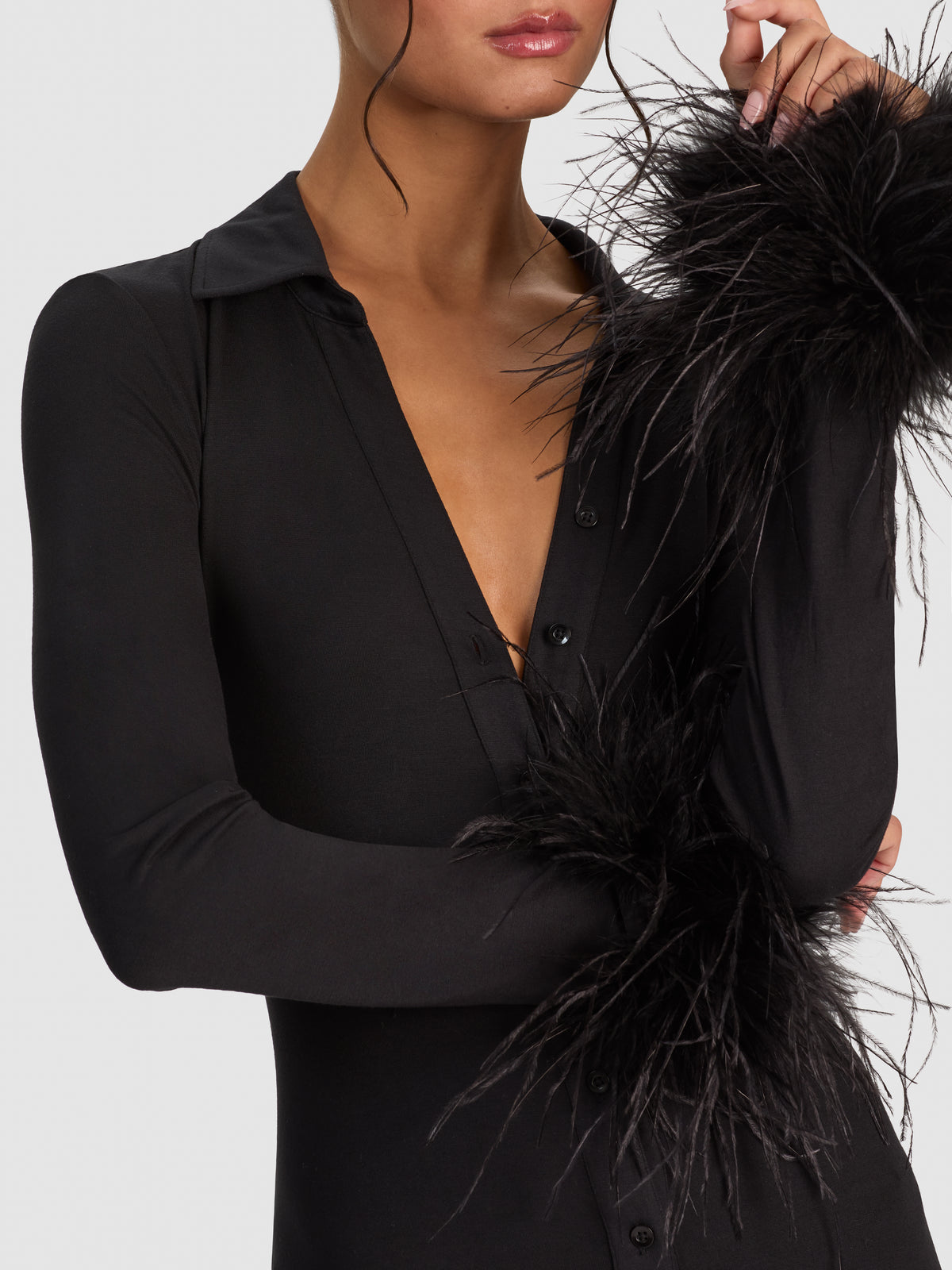 FREYA FEATHER BUTTON DOWN DRESS-ALICE + OLIVIA