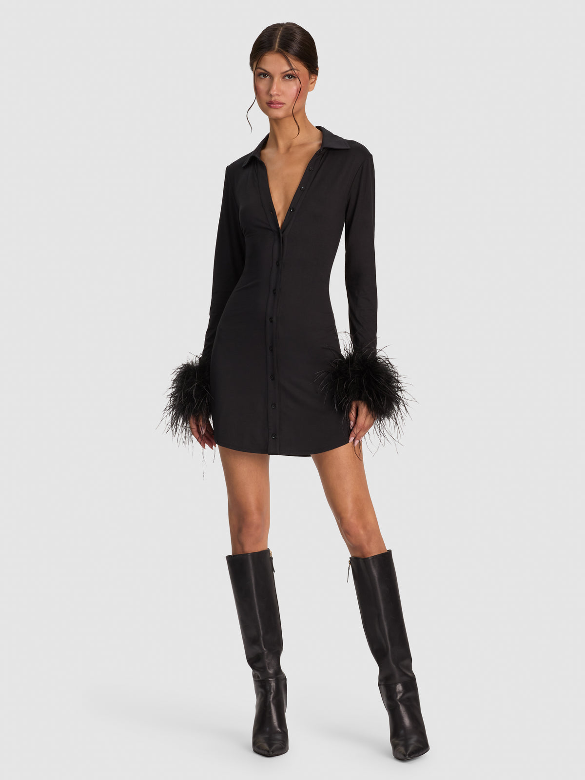FREYA FEATHER BUTTON DOWN DRESS-ALICE + OLIVIA