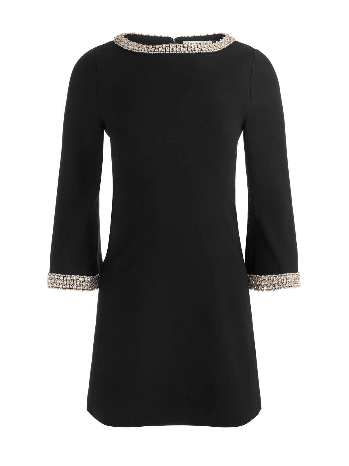 MAILYNN EMBELL TRIM BELL SLV MINI DRESS - BLACK