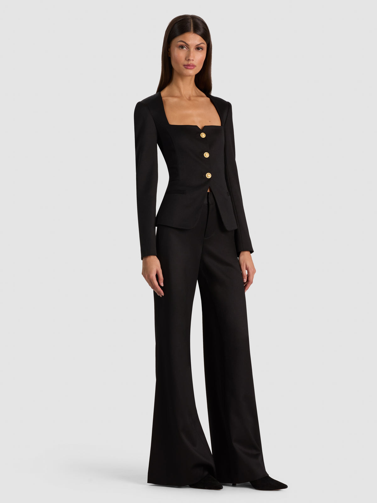 TRISHA OPEN NK FITTED CUTAWAY JACKET - BLACK