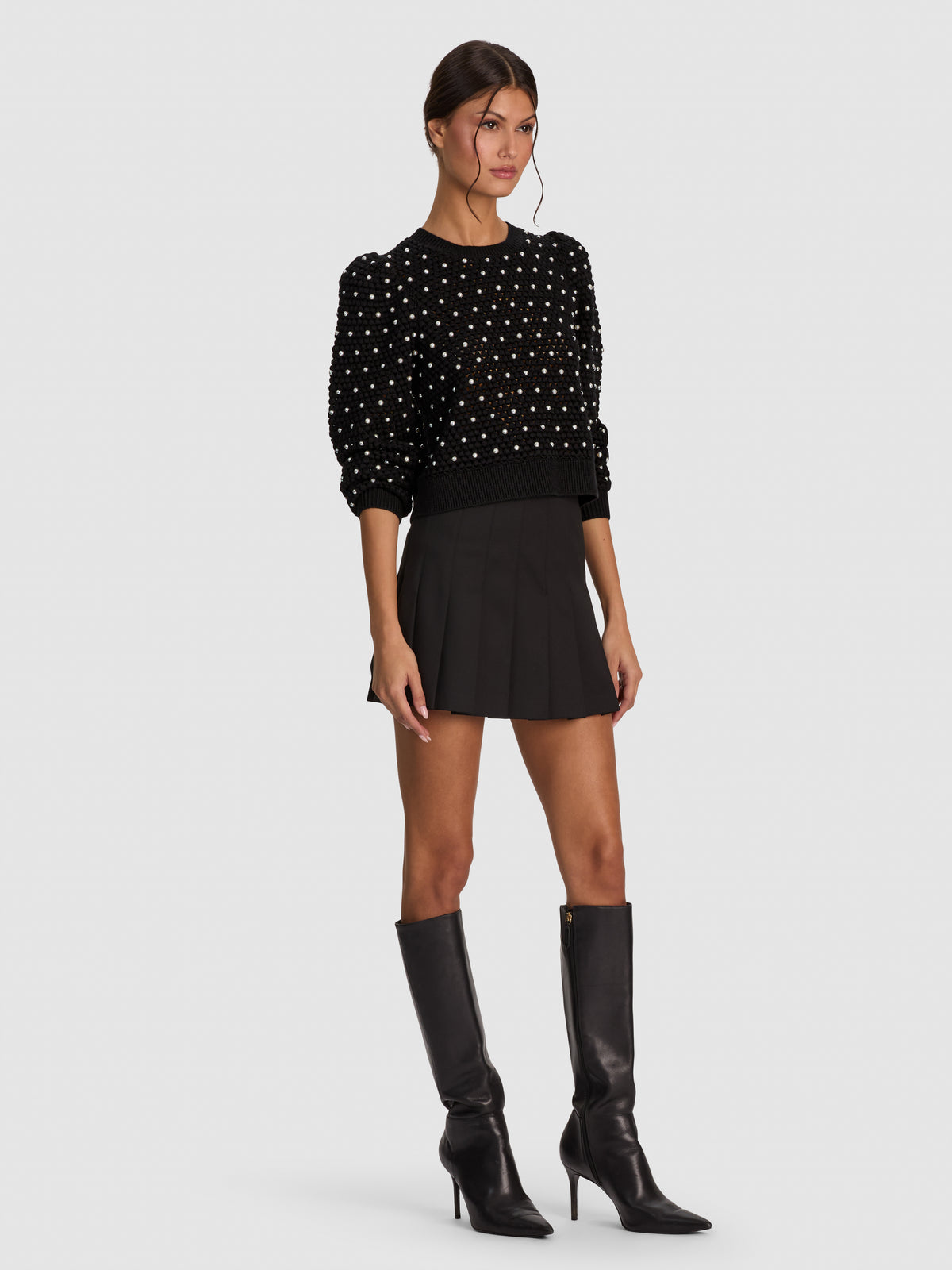 JOAN BOBBLE PEARL PUFF SLV PULLOVER-ALICE + OLIVIA