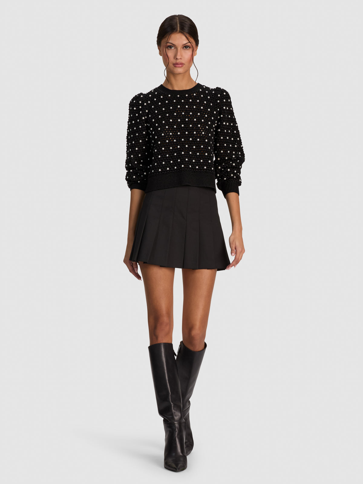 JOAN BOBBLE PEARL PUFF SLV PULLOVER-ALICE + OLIVIA