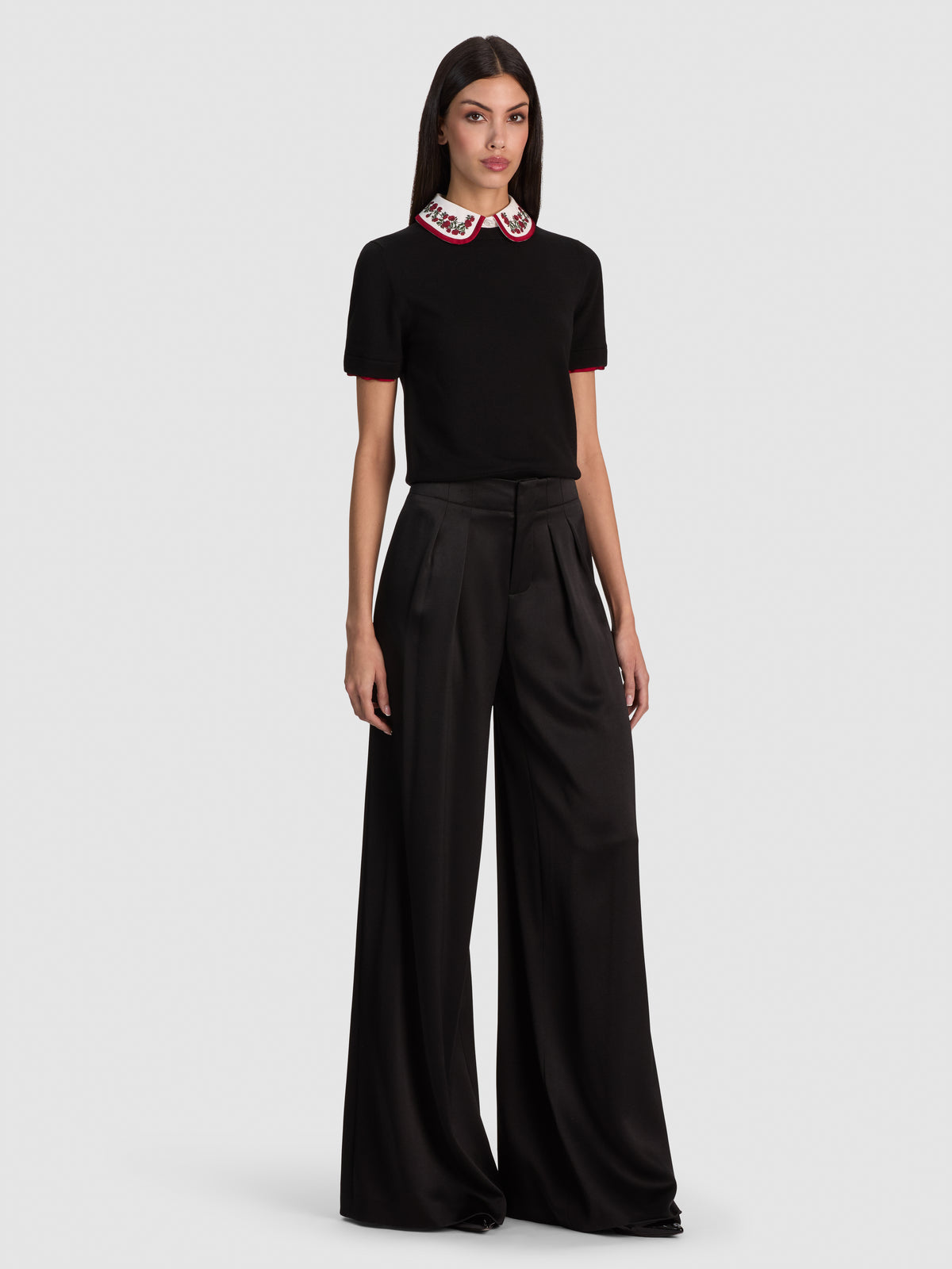 ASTER COLLARED PULLOVER WITH CUFF - BLACK