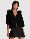 NADYA FAUX FUR TRIM HOODED CARDI-ALICE + OLIVIA