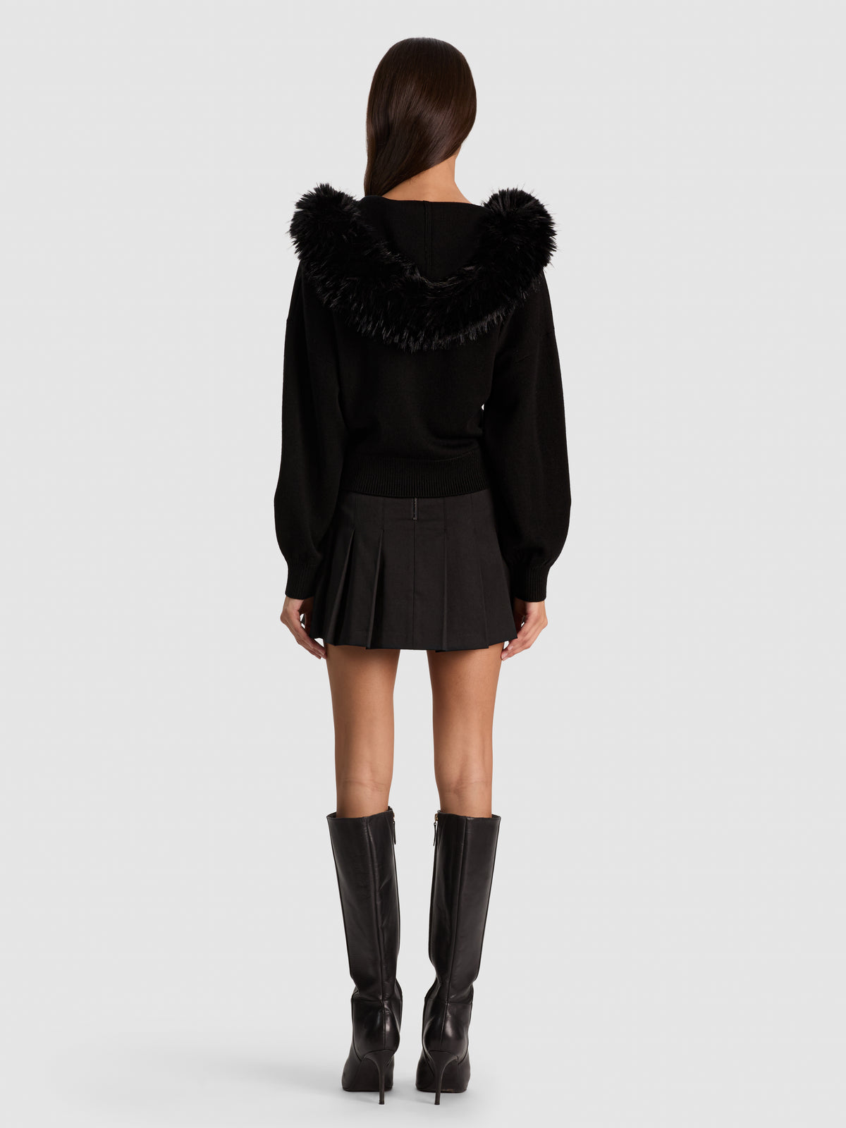 NADYA FAUX FUR TRIM HOODED CARDI-ALICE + OLIVIA