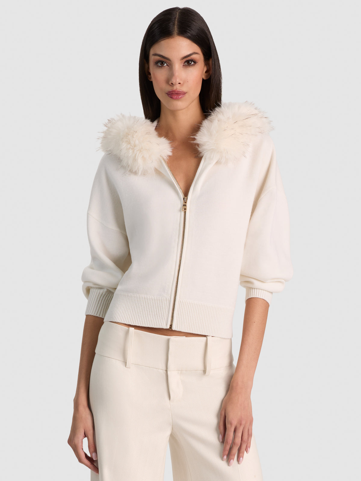 NADYA FAUX FUR TRIM CARDIGAN-ALICE + OLIVIA