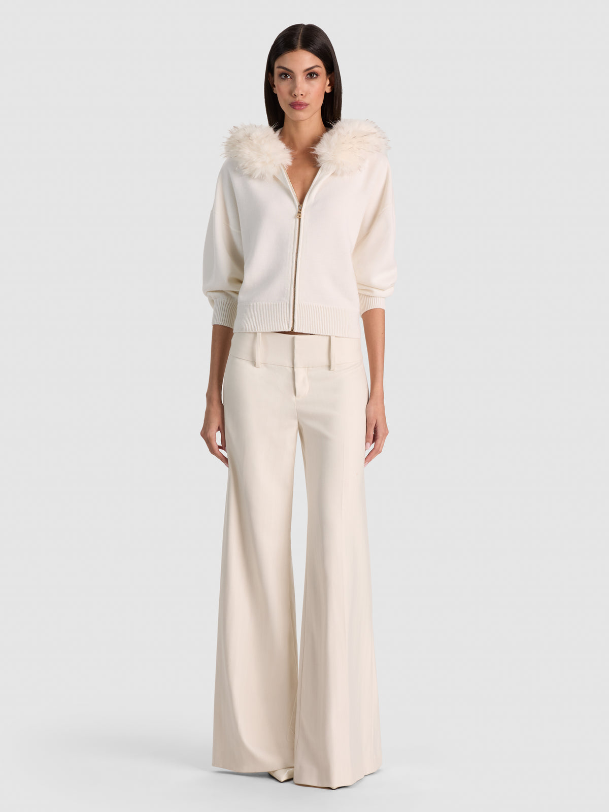 NADYA FAUX FUR TRIM CARDIGAN-ALICE + OLIVIA