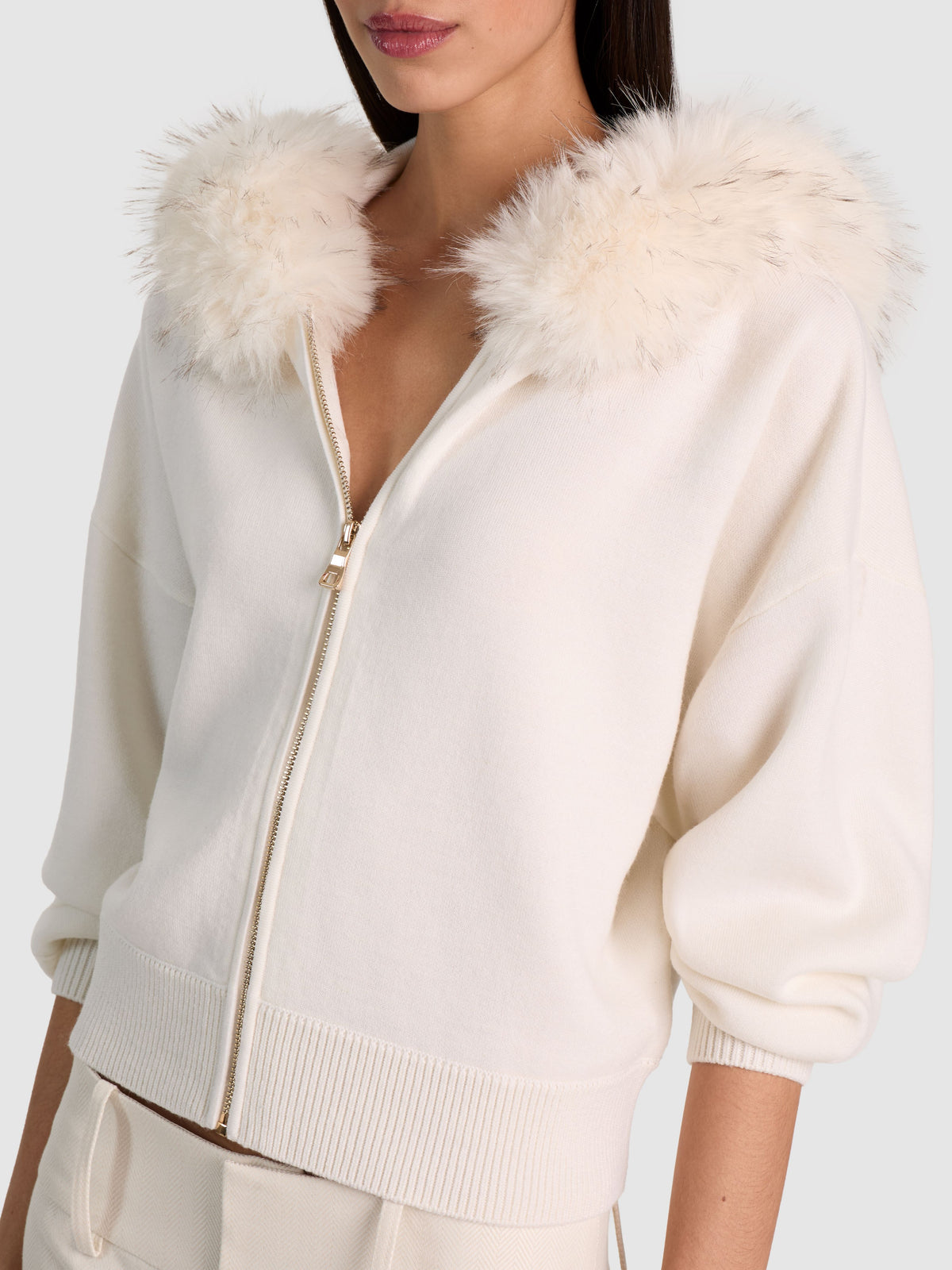 NADYA FAUX FUR TRIM CARDIGAN - SOFT WHITE
