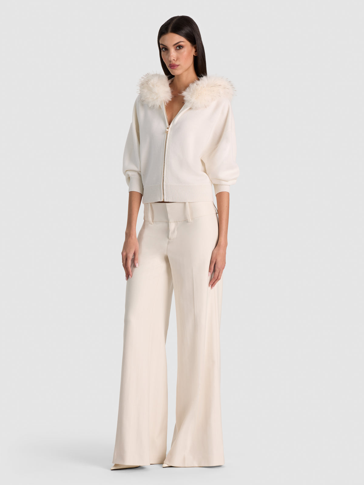 NADYA FAUX FUR TRIM CARDIGAN - SOFT WHITE