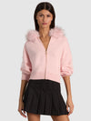 NADYA FAUX FUR TRIM HOODED CARDI-ALICE + OLIVIA