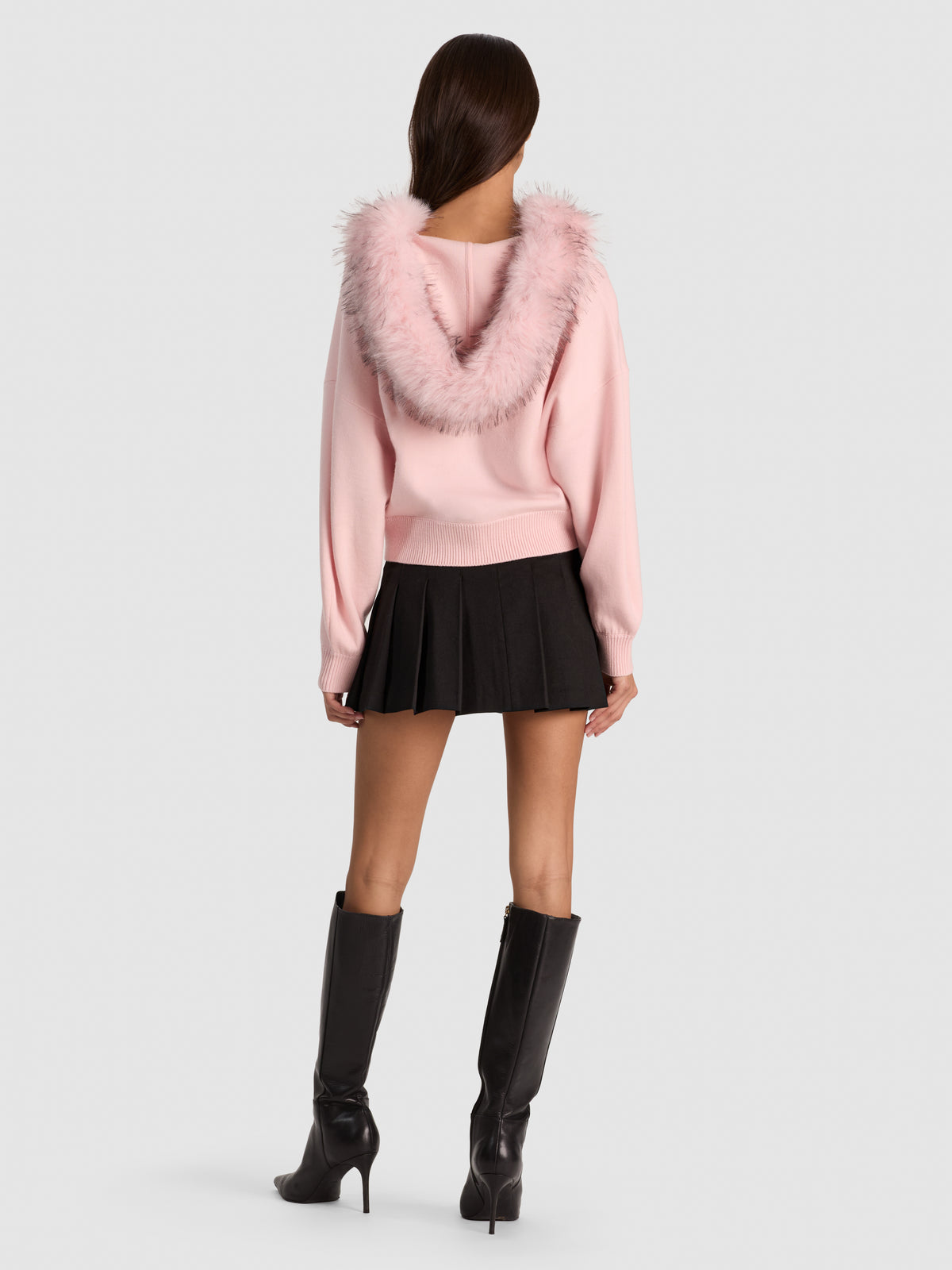 NADYA FAUX FUR TRIM HOODED CARDI-ALICE + OLIVIA