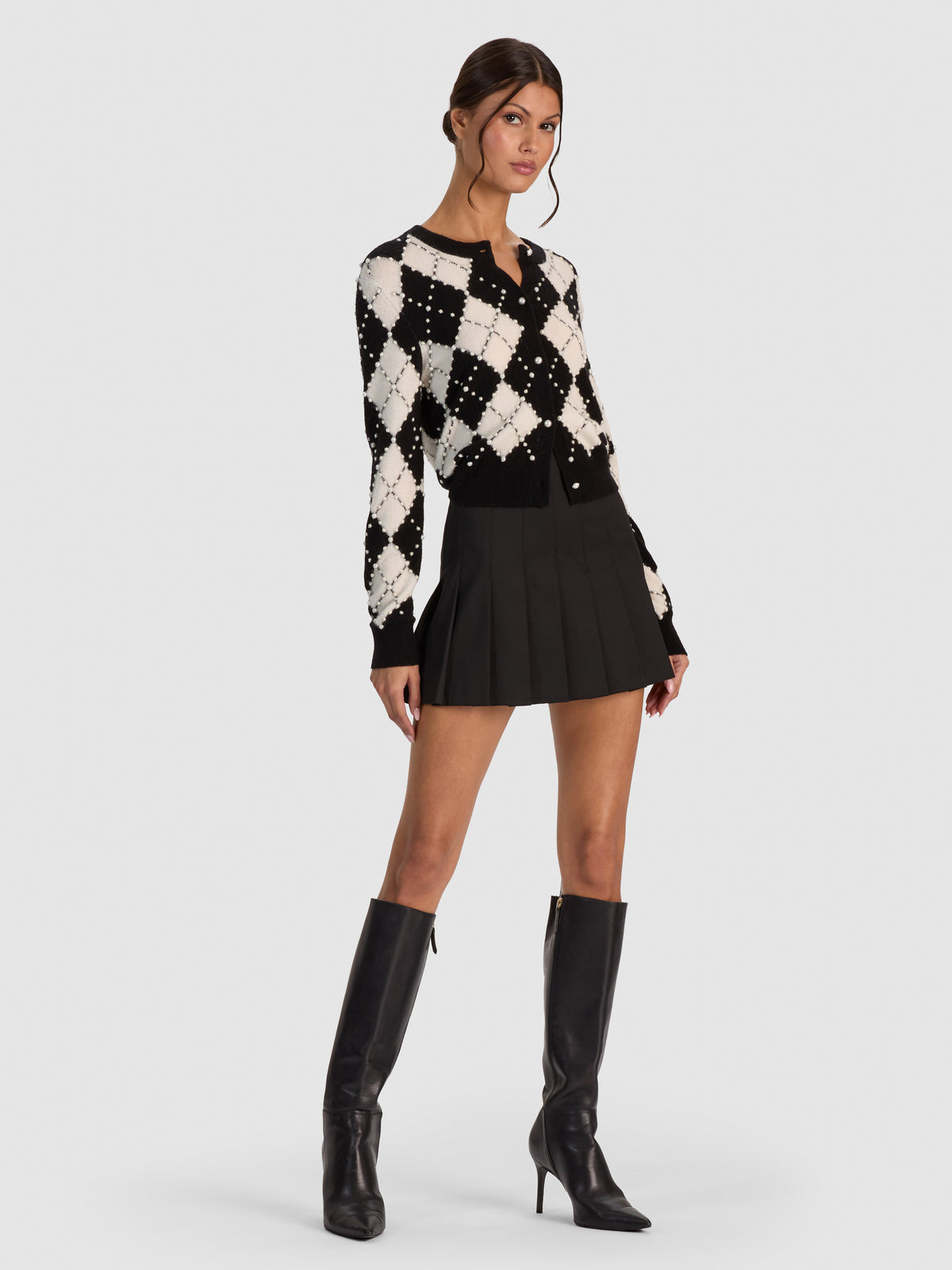 CAROLEE EMBELLISHED ARGYLE CARDIGAN-ALICE + OLIVIA