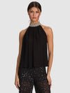 MARIS EMBELL COLLAR HALTER NECK GATHERED TOP-ALICE + OLIVIA