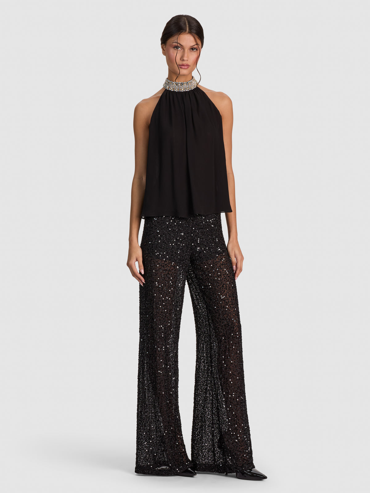 MARIS EMBELL COLLAR HALTER NECK GATHERED TOP-ALICE + OLIVIA